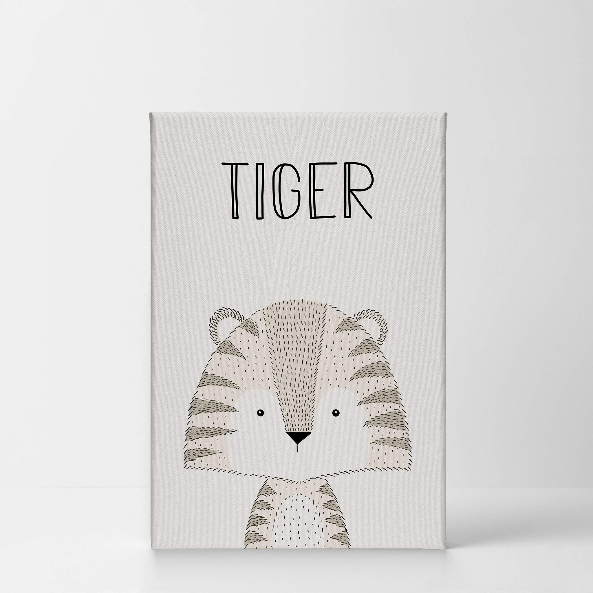 Cute Tiger Painting Canvas Print - 17x11 Inch Kids Room Wall Art, Nursery Decor with Cream Background | Ready to Hang, Made in USA | Perfect for Baby Rooms, Playrooms & Birthday Gifts