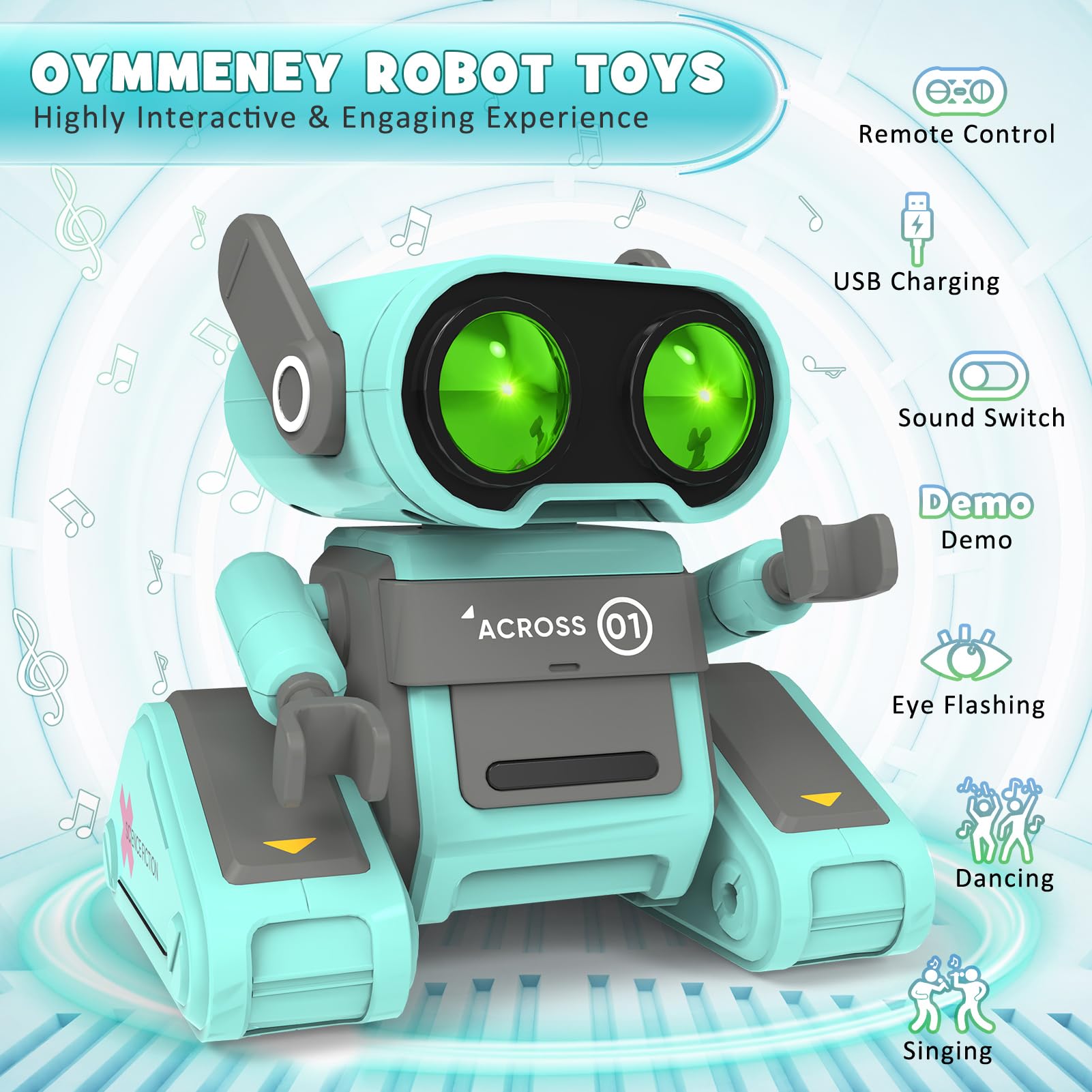 Rechargeable Remote Control Robot Toy for Kids - Interactive RC Robot with Auto-Demo, Flexible Head & Arms, Dancing Moves, Music & LED Eyes | STEM Educational Toy for Boys & Girls | Perfect Birthday Gift for Indoor Play & Learning Activities