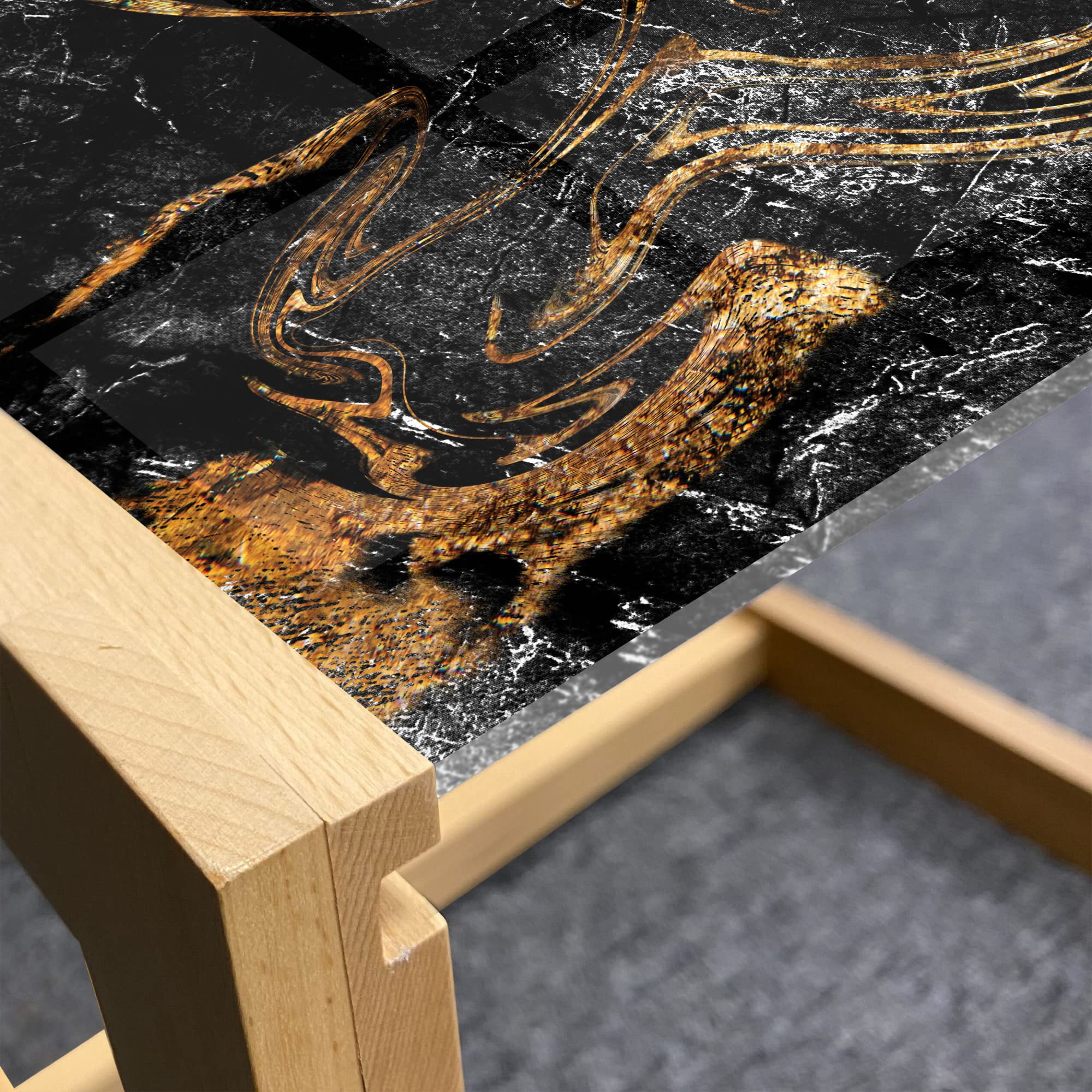 Ambesonne Marble Coffee Table - Weathered Abstract Grunge Swirls Granite Print Acrylic Glass Top with Wooden Frame - Modern Center Table for Living Room, Office, Dorm - Large Black & Sand Brown - Perfect for Home Decor, Lounge Areas and Small Spaces