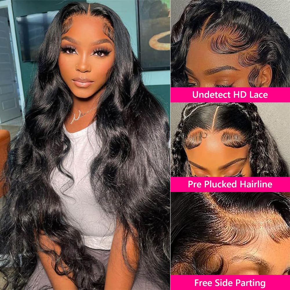Mogge 32 Inch Body Wave Lace Front Wigs Human Hair - Pre Plucked 13x4 HD Lace Frontal Wig 180% Density - Glueless Human Hair Wigs with Baby Hair for Women - Perfect for Daily Wear, Cosplay & Special Occasions