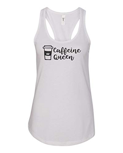 Caffeine Queen Women's Racerback Tank Top - White, Medium - Gym Workout & Casual Summer Wear