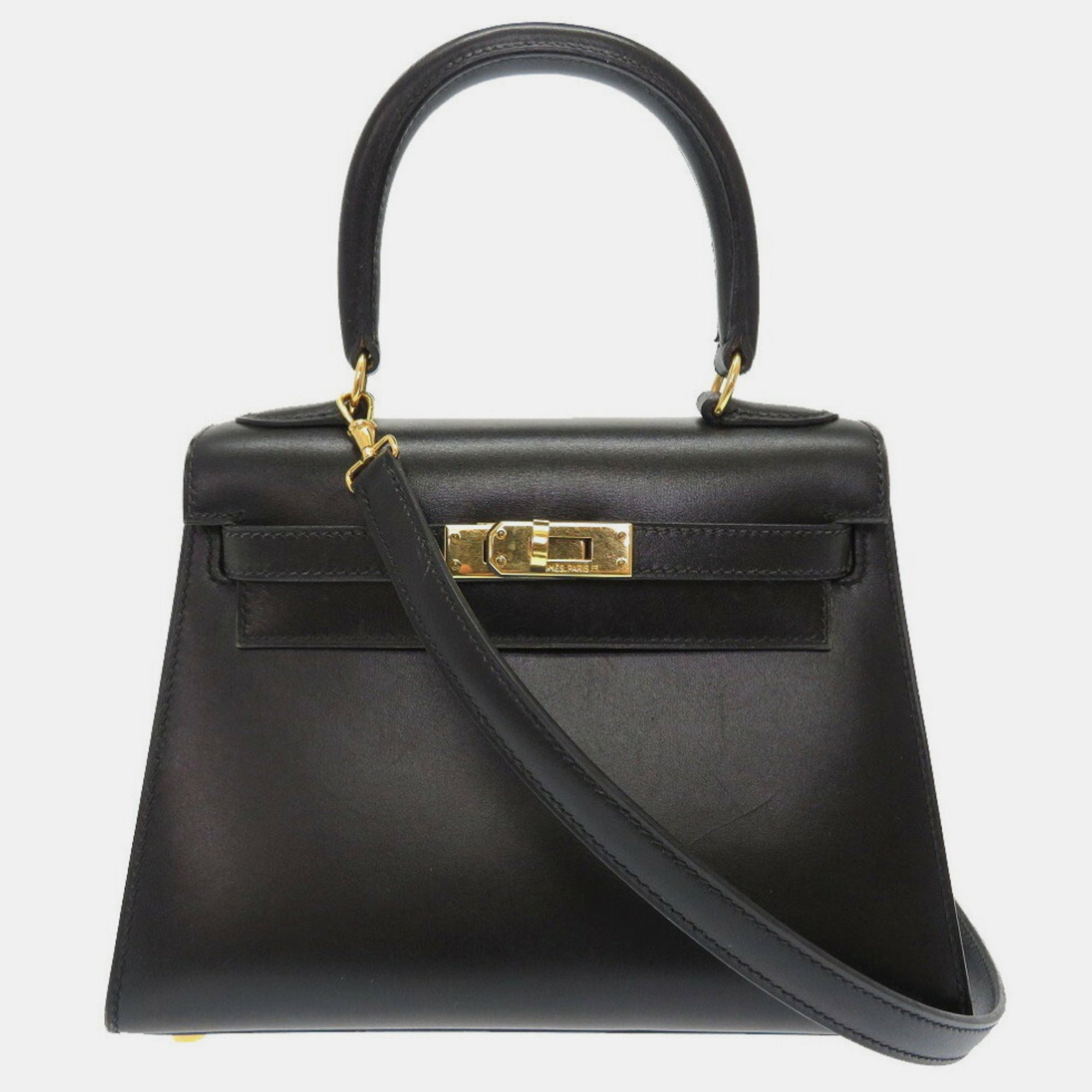 Luxury Black Box Calf Leather Kelly Handbag for Women - Designer Shoulder Bag & Top Handle Purse - Perfect for Work, Evening Events & Special Occasions