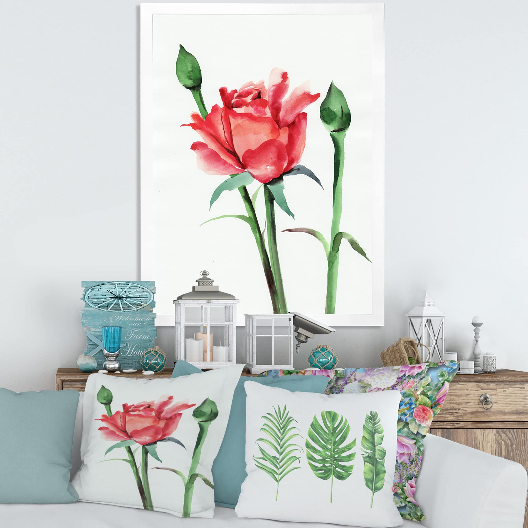 DesignQ Red Rose With Buds Traditional Framed Wall Art - Elegant Home Decor for Living Room, Bedroom & Office - Perfect Gift for Housewarming & Wedding