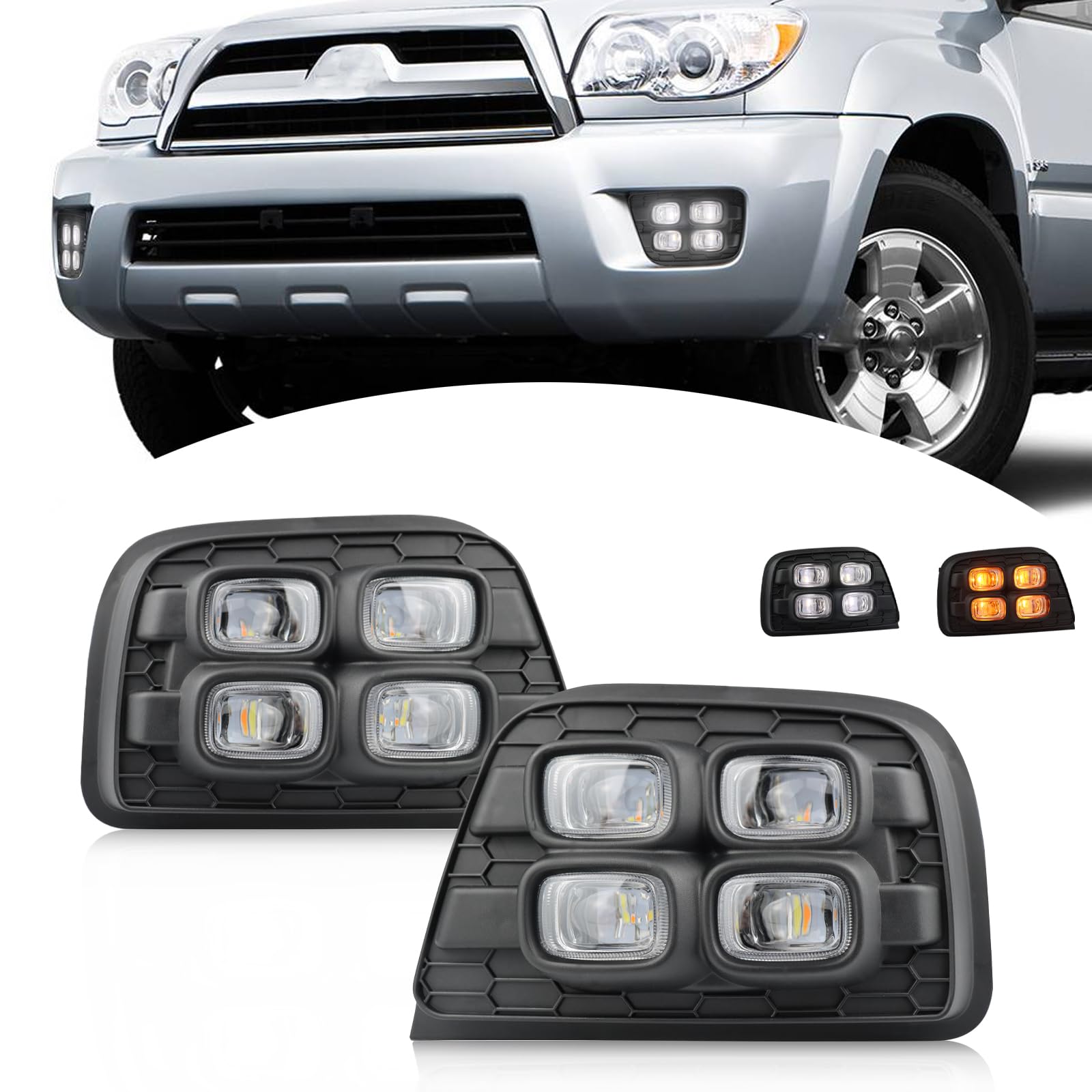 BINGIGOO 2PCS LED Front Fog Lights with Switchback & Amber Turn Signal - Compatible with Toyota 4Runner 2006-2009 SR5 Limited (DRL & Daytime Running Lights) - Perfect for Off-Roading & Night Driving