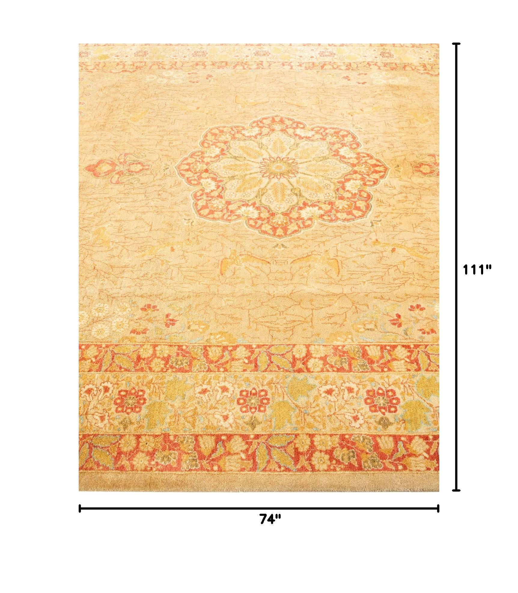 Handmade Wool Oriental Mogul Yellow 6x9 Area Rug - Traditional Hand-Knotted Design for Living Room, Bedroom & Dining Room Decor