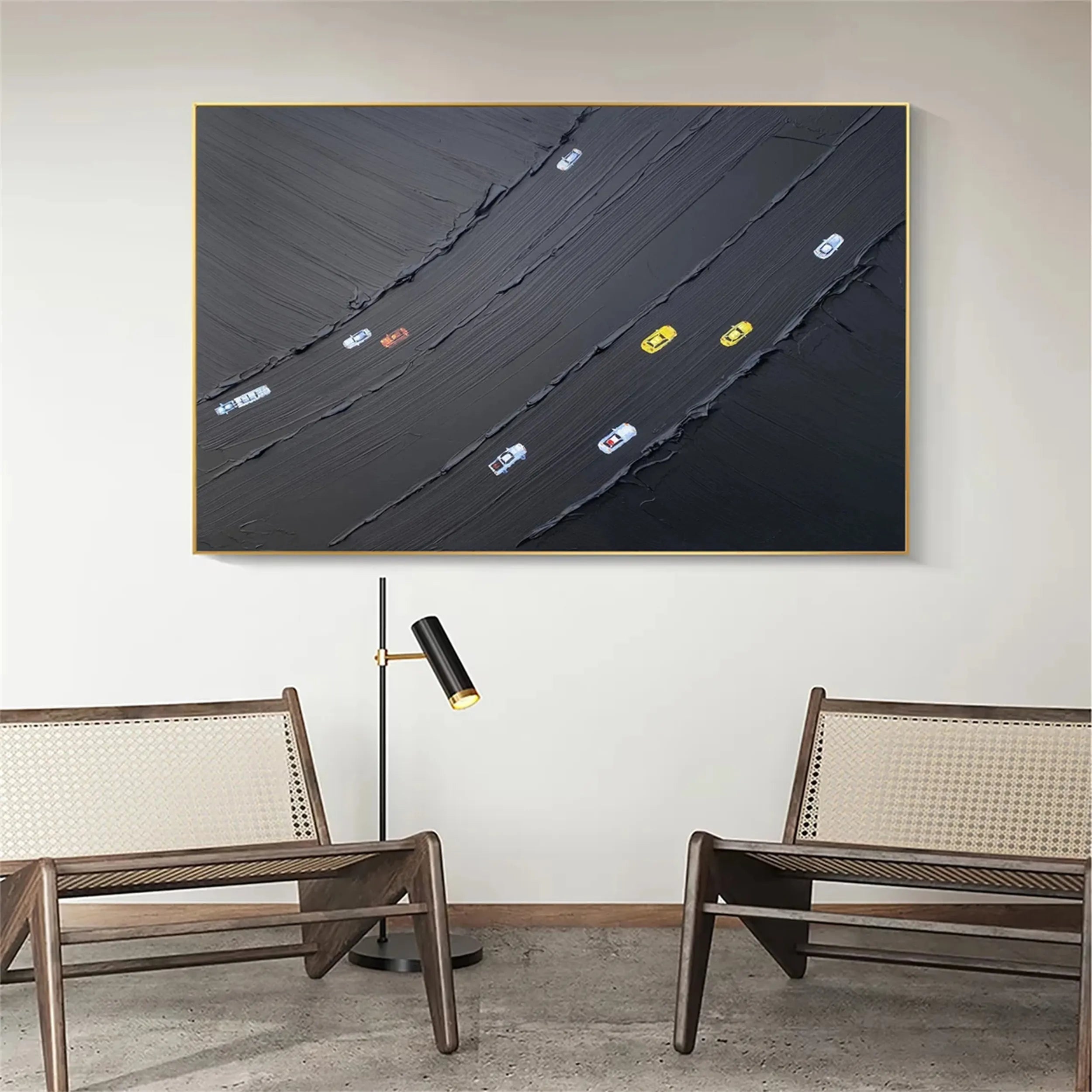 Black Minimalist Textured Painting Canvas - Modern Abstract Wall Art for Home & Office Decor #MZ091 | Perfect for Living Room, Bedroom & Office Spaces