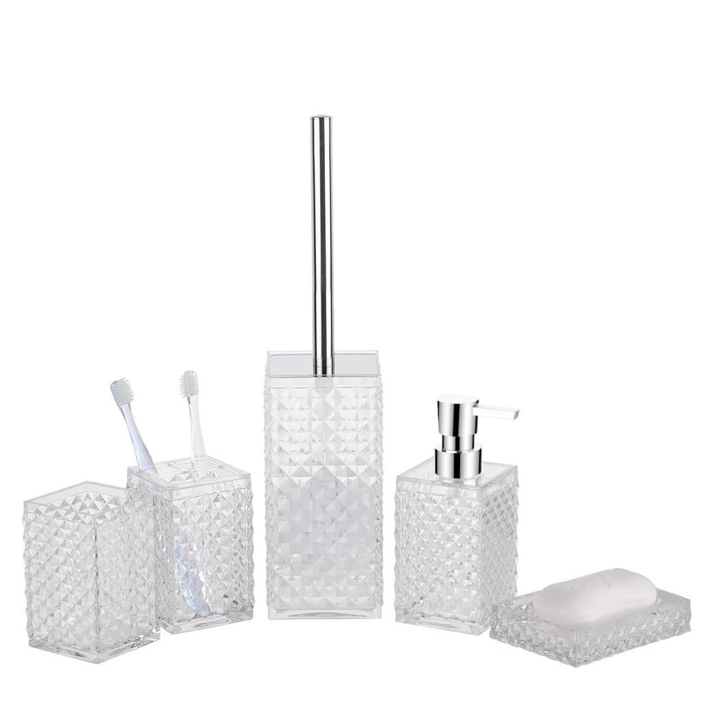 Premium Diamond Hand Sanitizer Bottle & Toothbrush Cup Holder Set - Luxury Bathroom Toiletries Organizer Kit for Home, Hotel, Spa, and Travel Essentials
