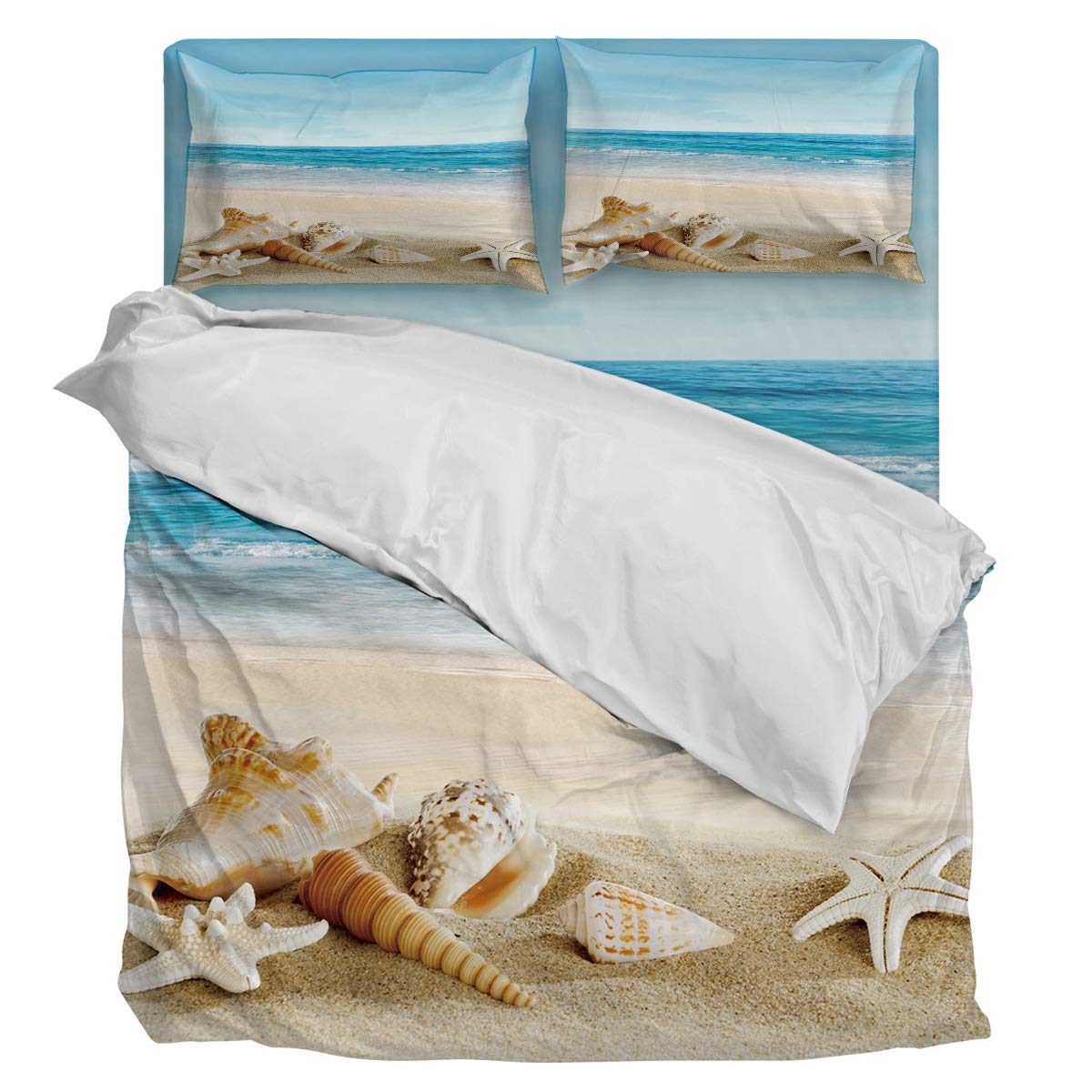 3 Sunflower 4-Piece Twin Size Duvet Cover Set - Blue Sky Tropical Beach Design, Luxury Soft Bedding with 1 Duvet Cover, 1 Fitted Sheet & 2 Pillowcases - Perfect for Coastal Bedrooms, Guest Rooms & Vacation Homes