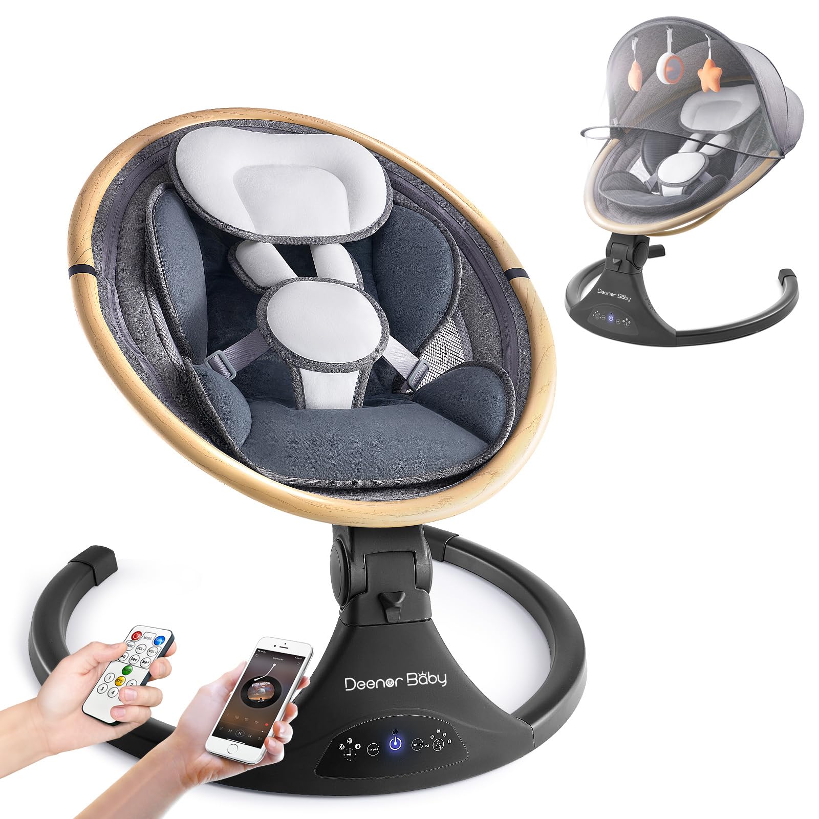 Baby Swing for Newborns to Toddlers - Electric Infant Swing with 5 Speed Settings, Adjustable 5-Point Safety Harness & 3 Reclining Positions (Gray) - Perfect for Nursery, Bedroom or Living Room Soothing & Playtime