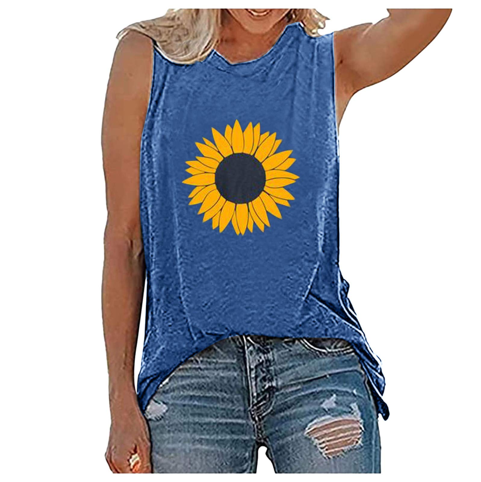 Vintage Sun and Moon Graphic Tank Top for Women - Casual Sleeveless Summer Tee Shirt | Hippie Style Beachwear & Vacation Outfit