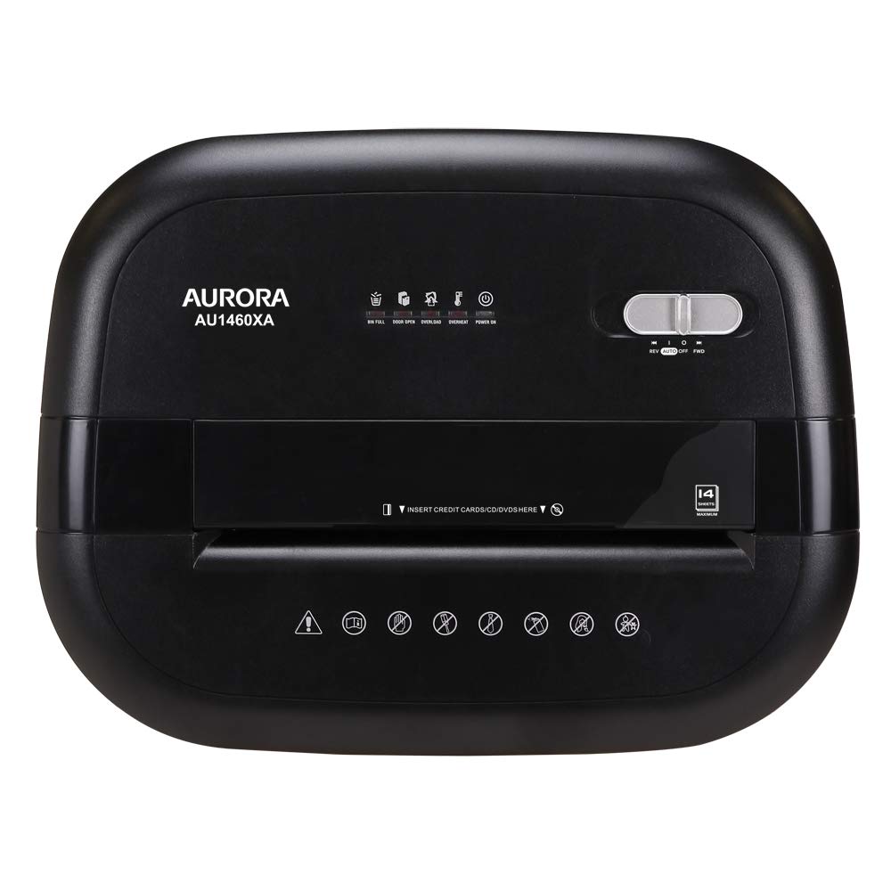 Aurora 14-Sheet Crosscut Paper Shredder with 6-Gallon Basket - Heavy Duty CD/Credit Card Shredder, 120 Min Continuous Run Time - Perfect for Home Office & Small Business Document Security