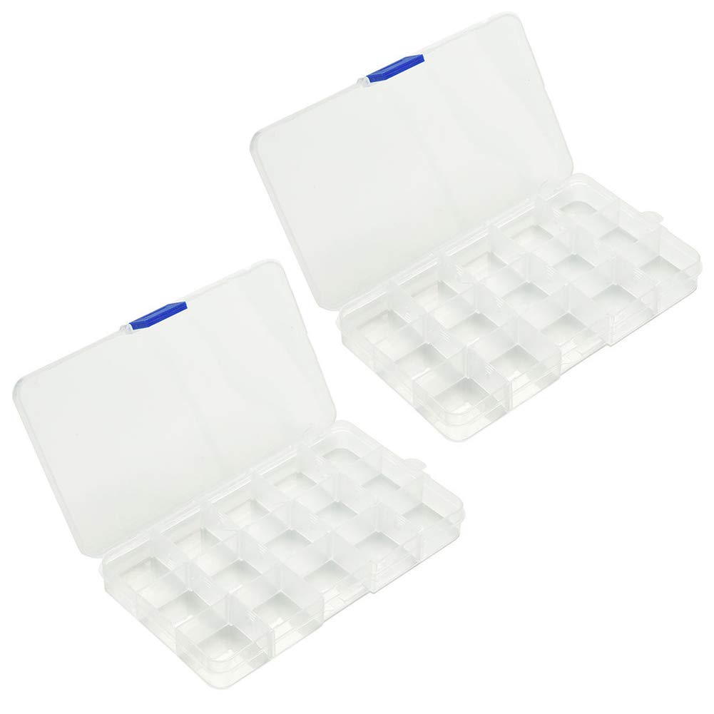 2-Piece 15-Grid Clear Plastic Jewelry Organizer Box with Adjustable Dividers - Perfect for Beads, Earrings, Rings & Necklace Storage - Ideal for Travel, Home & Craft Room Organization