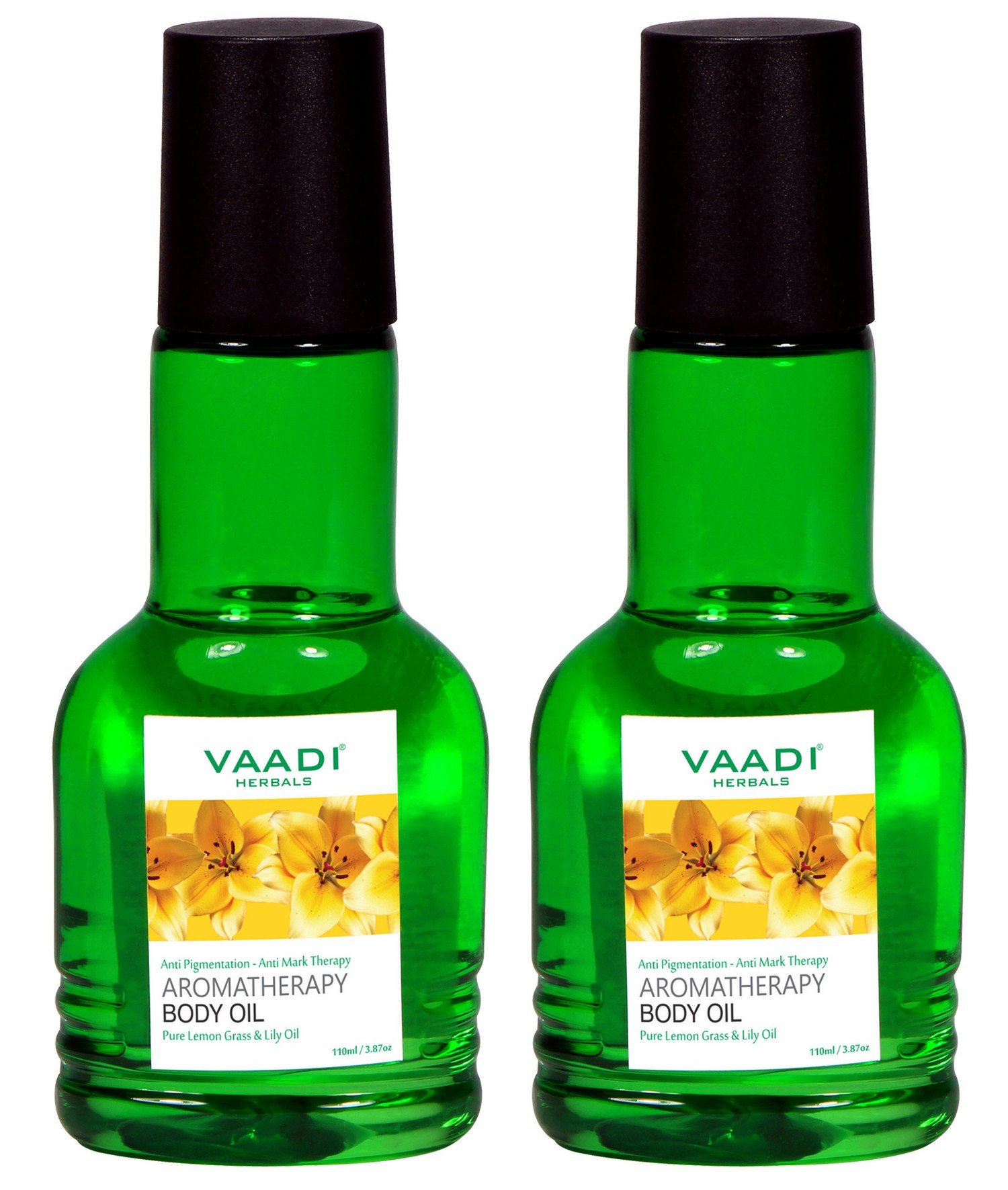 Vaadi Herbals Lemongrass & Lily Aromatherapy Body Oil - 110ml x 2 Pack for Relaxation, Massage & Skin Hydration - Perfect for Spa, Yoga & Self-Care Rituals
