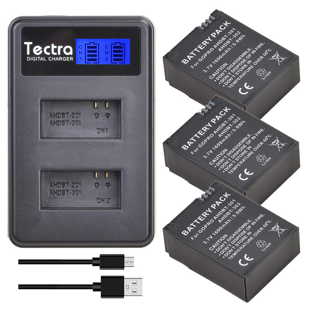 GoPro Hero 3 & Hero 3+ Replacement Battery 3-Pack with LCD Dual Charger - Compatible with AHDBT-301 & AHDBT-302 - Perfect for Outdoor Adventures, Travel Vlogging & Action Camera Enthusiasts