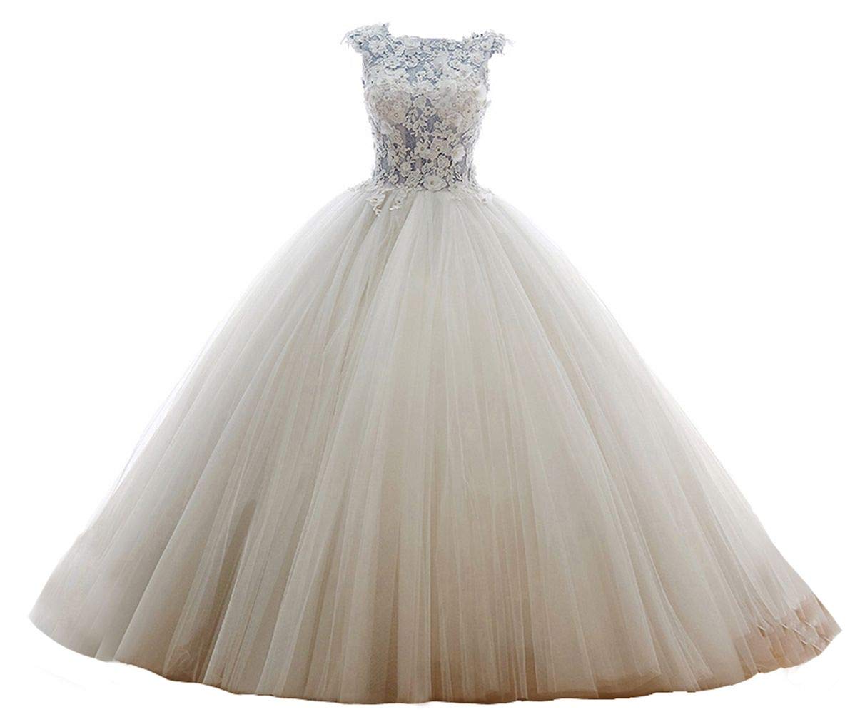 Elegant Ball Gown Wedding Dress with High Neck & Princess Lace Tulle - Perfect for Bridal Ceremonies, Formal Events & Fairy Tale Weddings