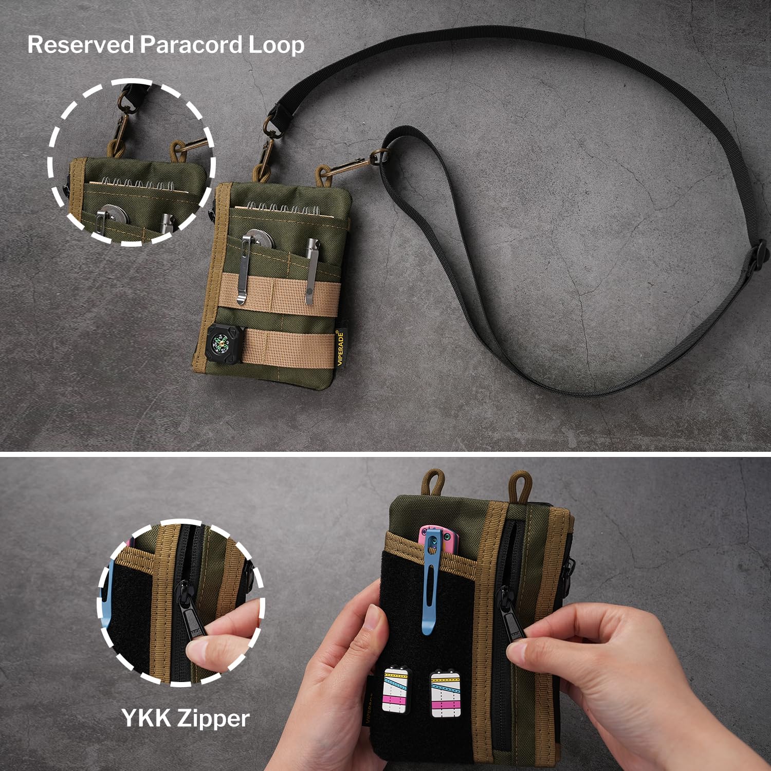 VIPERADE VE18 EDC Pouch - 3-Slot Tactical Pocket Organizer for Men with 2 Zipper Pockets & Velcro Closure - Perfect for Multitool, Knives, Flashlights & Everyday Carry Gear | Camping, Hiking & Outdoor Adventures