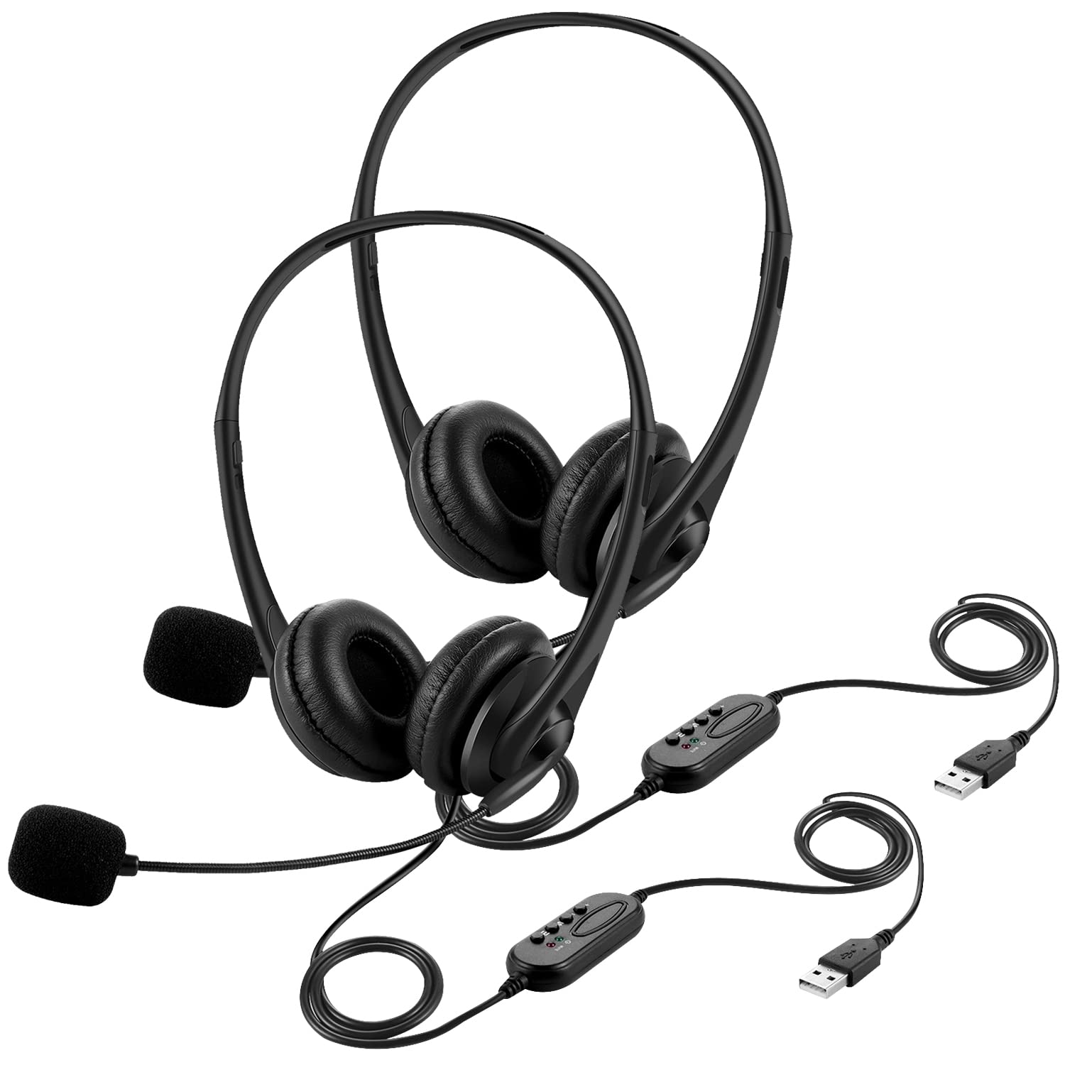 SMAZINSTAR USB Headset with Microphone for PC & Laptop - Noise Cancelling Computer Headphones for Office, Call Center, Gaming & Online Classes (2 Pack) - Adjustable Comfort Fit for Adults & Teens