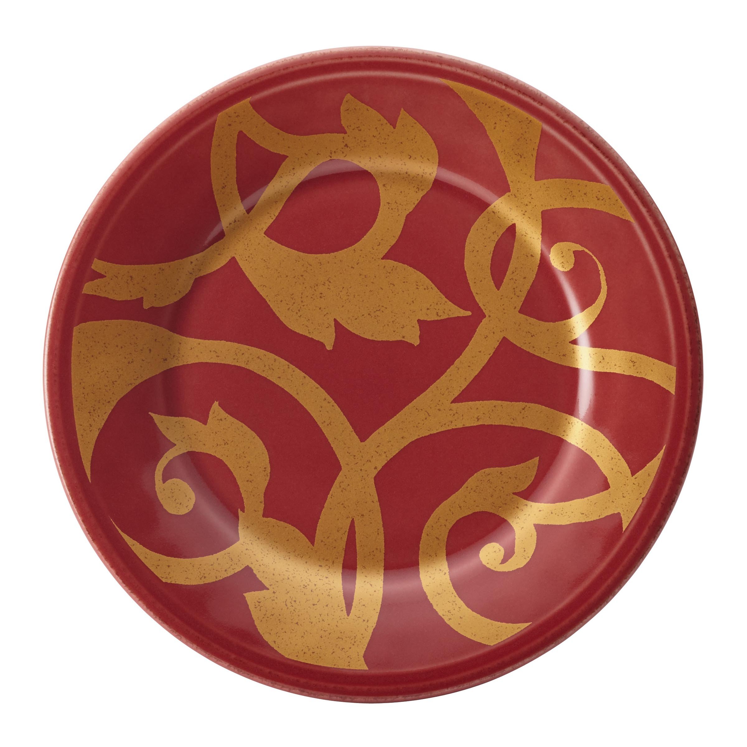 Rachael Ray Gold Scroll 4-Piece Salad Plate Set - Elegant Cranberry Red Dinnerware for Salads, Desserts & Appetizers - Perfect for Dinner Parties, Holidays & Home Decor