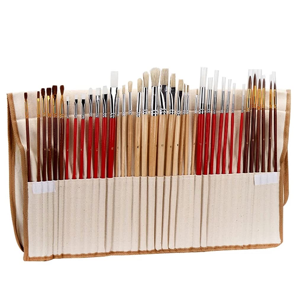 38-Piece Premium Paint Brush Set with Canvas Storage Bag - Nylon Bristles for Acrylic, Oil, Watercolor & Gouache Painting - Ideal for Artists, Students & DIY Craft Projects