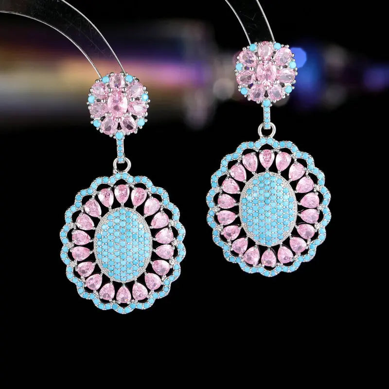Luxury Cubic Zirconia Oval Hollow Drop Earrings for Women - Elegant Heavy Statement Jewelry for Wedding, Bridal Party, Banquet & Evening Dresses (LYI141) | Perfect for Formal Events, Date Nights & Special Occasions