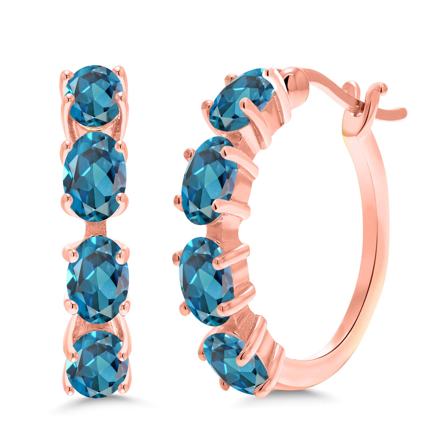 18K Rose Gold Plated Silver Oval Birthstone Hoop Earrings for Women | 6x4mm Gemstone | 22mm (0.85 Inch) | Elegant Jewelry Gift for Birthday, Anniversary & Special Occasions