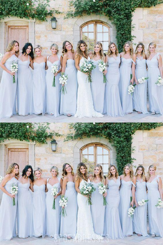 Elegant Mismatched Blue Chiffon Floor-Length Bridesmaid Dresses - WG565 | Perfect for Weddings, Formal Events & Special Occasions
