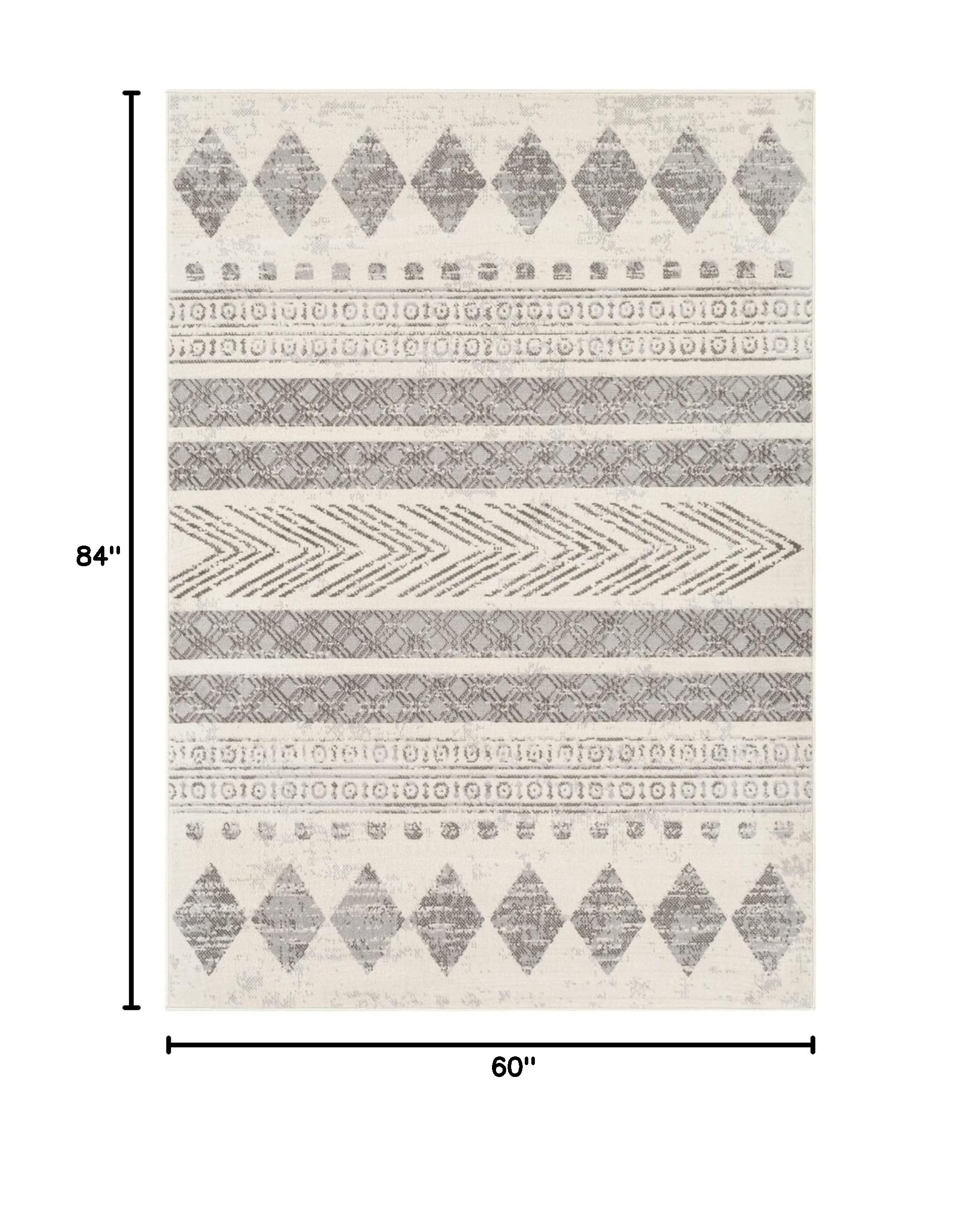 Mark&Day 5x7 Oosseld Global Light Gray Area Rug - Soft Grey Beige White Carpet for Living Room, Bedroom, Kitchen - Perfect for Home Decor, Office & High Traffic Areas (5' x 7')