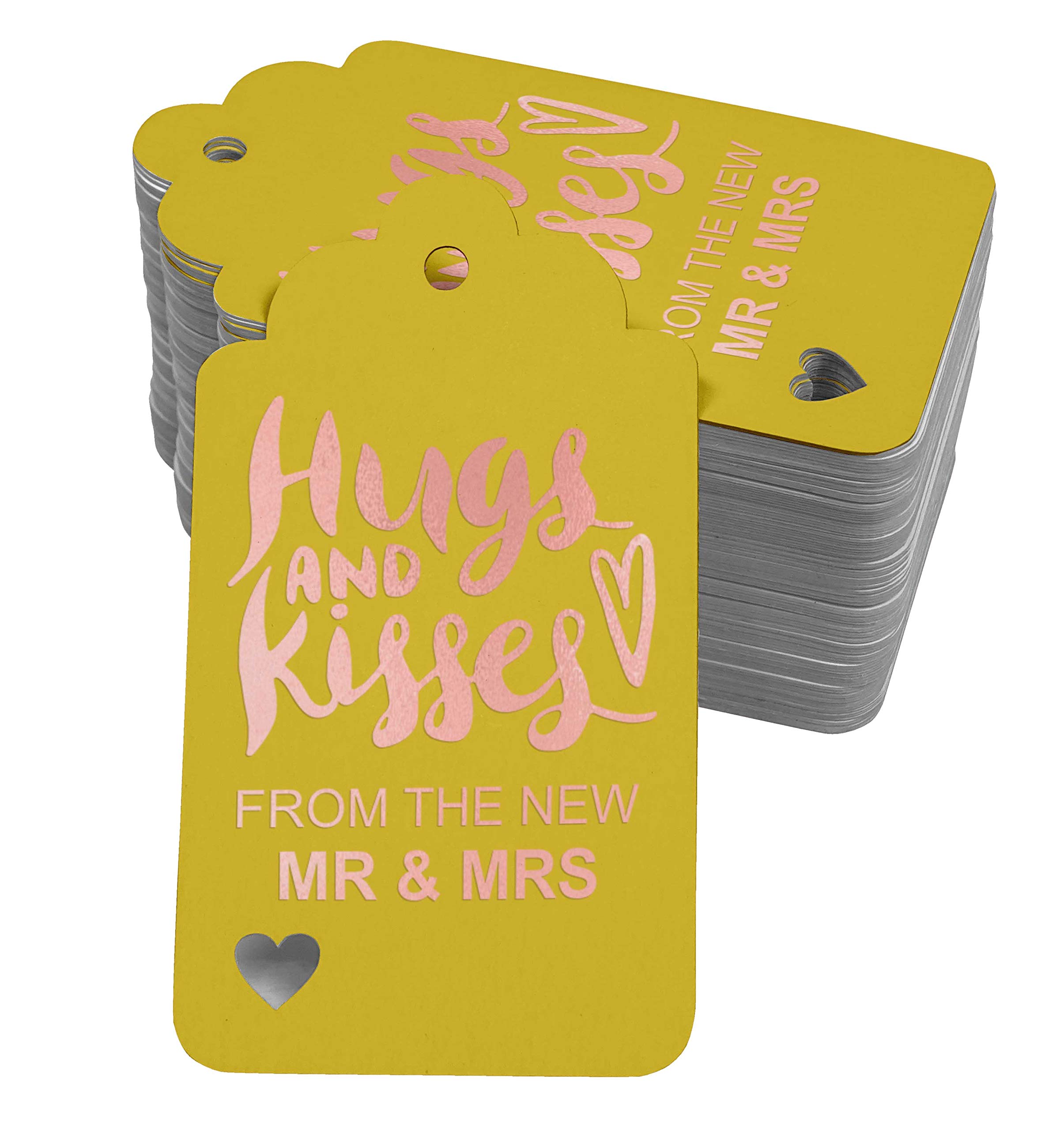 Rose Gold Foil Wedding Favor Tags - 50pcs Elegant Hugs & Kisses Gift Tags for Bridal Shower, Baby Shower & Party Decorations