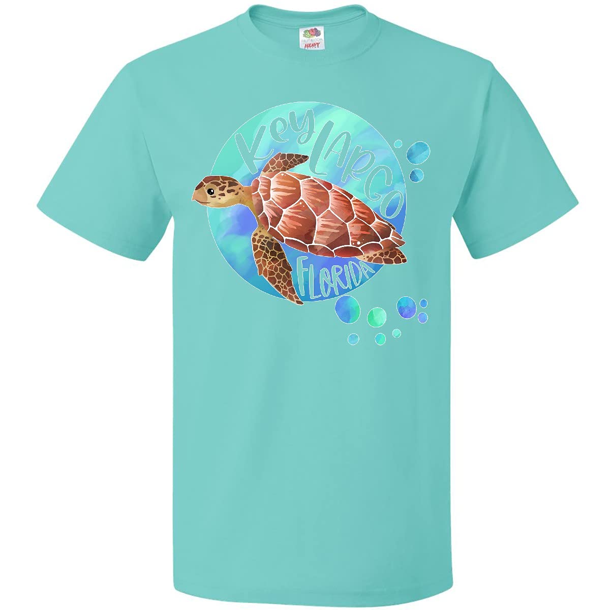 Inktastic Key Largo Florida Swimming Sea Turtle with Bubbles Graphic T-Shirt - Comfortable Casual Tee for Beach Vacation, Ocean Lovers & Wildlife Enthusiasts