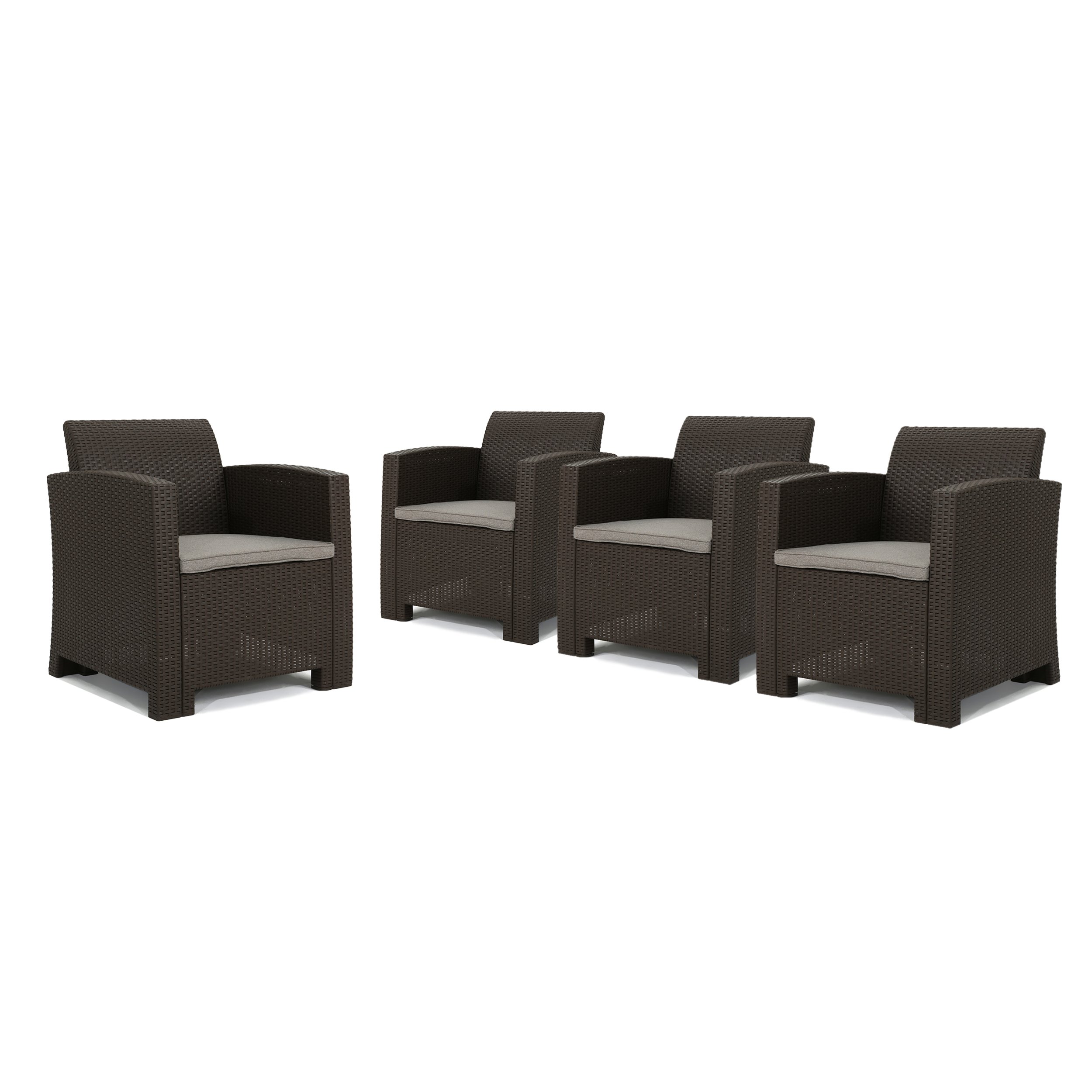 GDFStudio Outdoor Faux Wicker Club Chairs Set of 4 - Water Resistant Beige Cushions, Brown Patio Furniture for Garden, Poolside & Backyard Relaxation