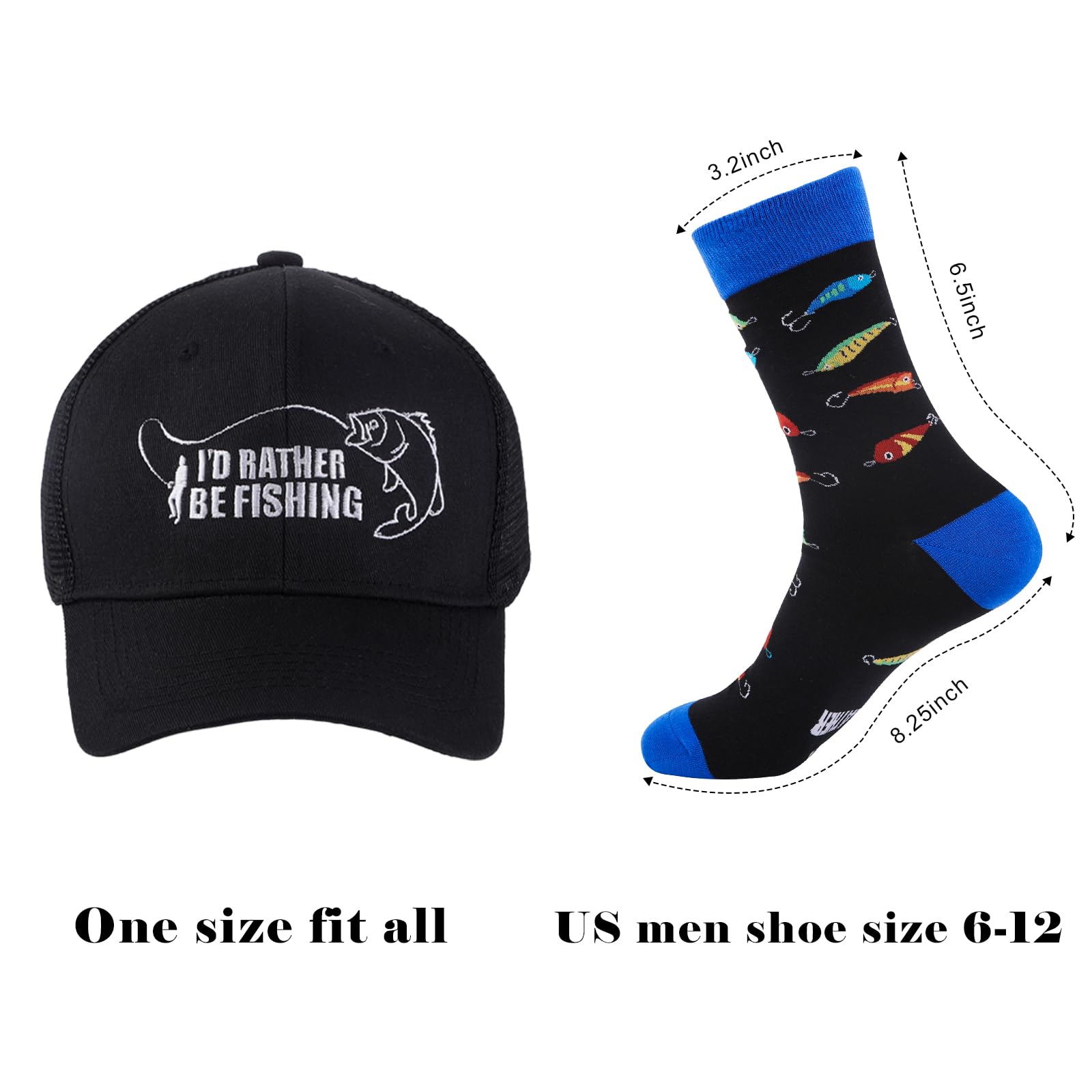 GOAUS Funny Fishing Hat & Socks Set - Best Gifts for Men, Dad, Husband, Boyfriend, Grandpa - Perfect Christmas Stocking Stuffers for Fishing Enthusiasts - Great for Outdoor Activities, Fishing Trips & Birthday Presents