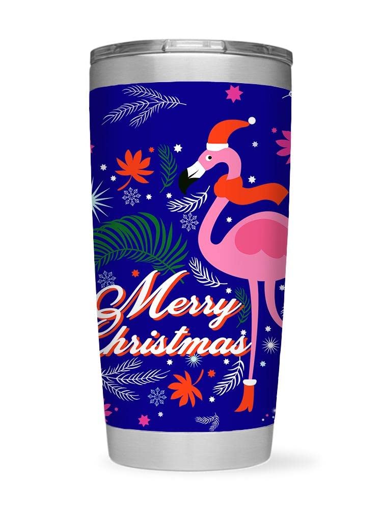 Merry Christmas Flamingo Tumbler - 20oz Insulated Stainless Steel Cup with Lid & Straw - Cute Holiday Gift for Women & Men - Perfect for Christmas Parties, Office Gifts & Winter Travel
