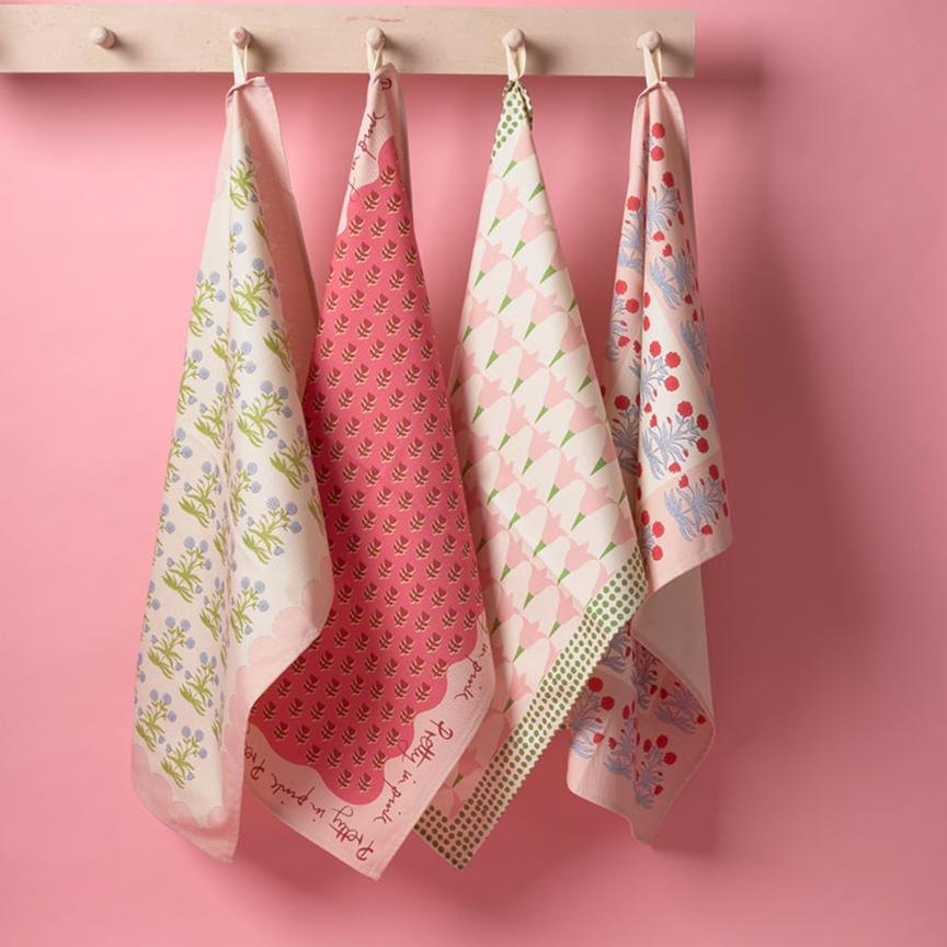 Premium Cotton Tea Towel with Mughal Scalloped Design in Soft Pink - Perfect for Kitchen, Dining & Gift Giving