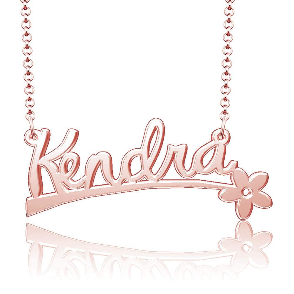 Personalized 925 Sterling Silver Name Necklace with Flower Pendant - Custom Kendra Nameplate Jewelry for Women | Perfect Gift for Birthday, Anniversary & Special Occasions