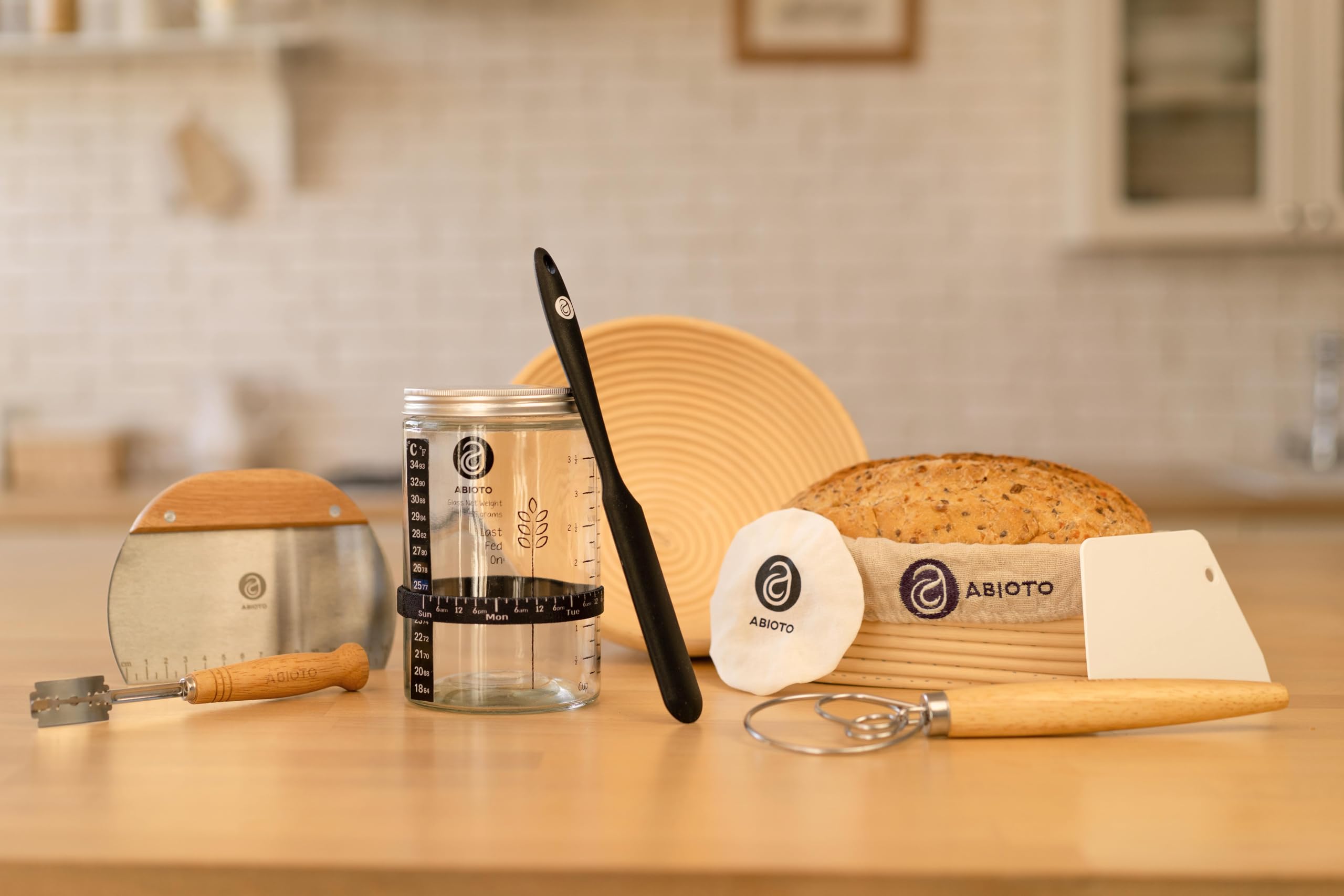 Sourdough Bread Baking Kit - Complete Starter Set with Proofing Baskets, Glass Jar, Bread Lame, Scrapers & Danish Whisk | Perfect for Artisan Bread Making at Home, Gifts for Bakers & Sourdough Enthusiasts