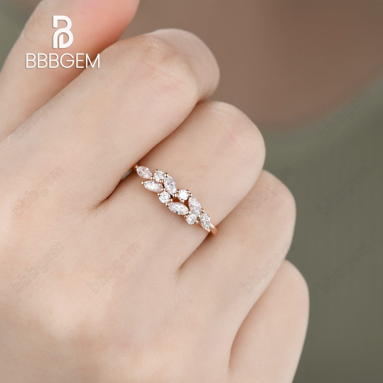 Exquisite Marquise & Round Moissanite Wedding Band for Women - 14K Rose Gold Cluster Bridal Ring - Perfect Anniversary, Engagement & Valentine's Day Gift - Ideal for Proposals, Vow Renewals & Special Occasions