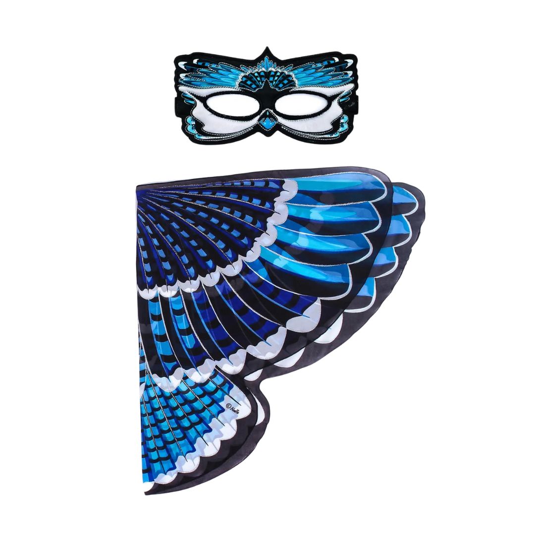 Blue Jay Bird Wings Costume Accessory & Mask Set - Realistic Feather Wings for Cosplay, Halloween, and Costume Parties - Perfect for Bird Lovers and Nature-Themed Events