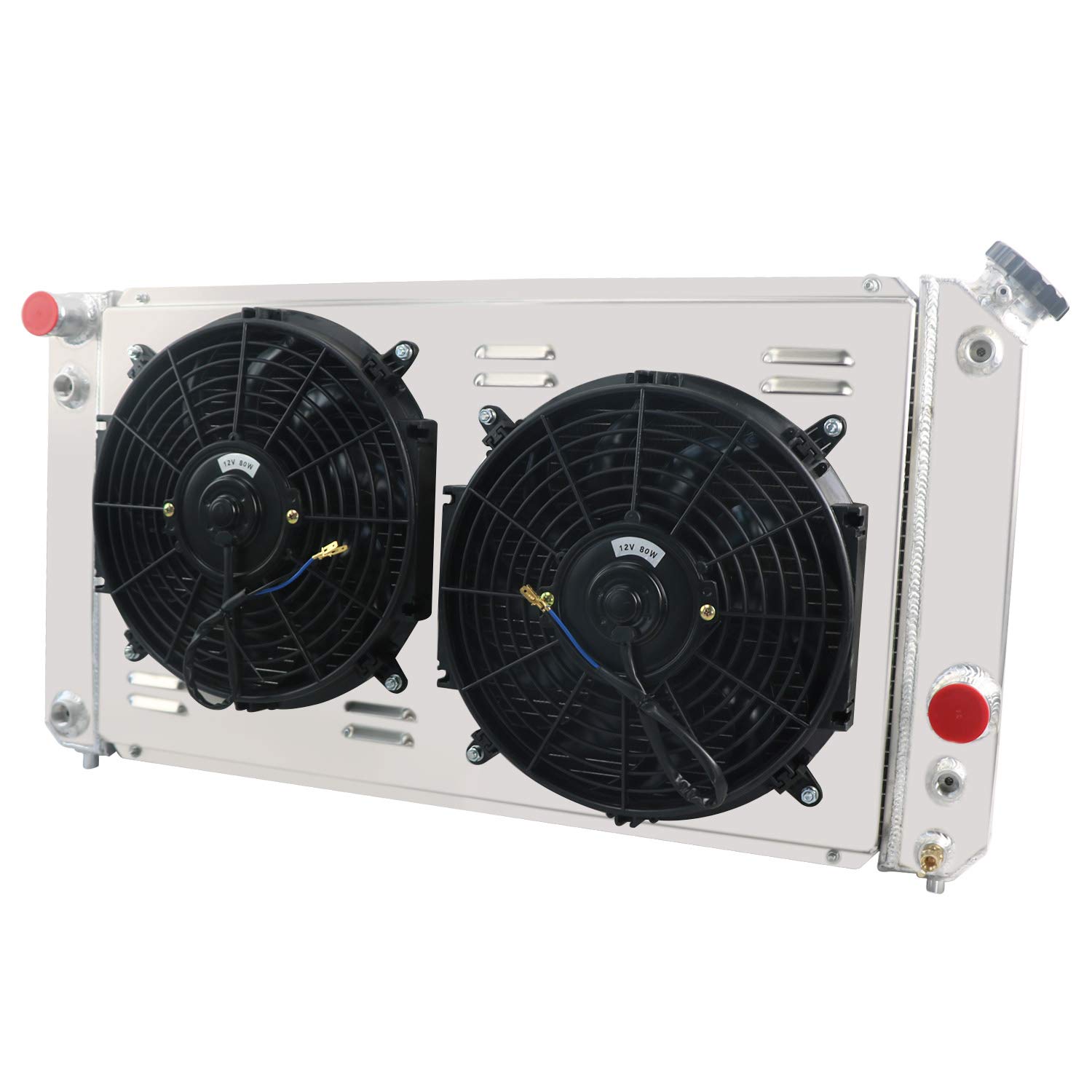 AlloyWorks 3-Row Full Aluminum Radiator with Shroud Fan & Relay Kit for 1996-2005 Chevy Blazer S10 Pickup Truck & GMC Jimmy Sonoma V8 V6 - Heavy Duty Cooling Upgrade for Off-Road & Towing