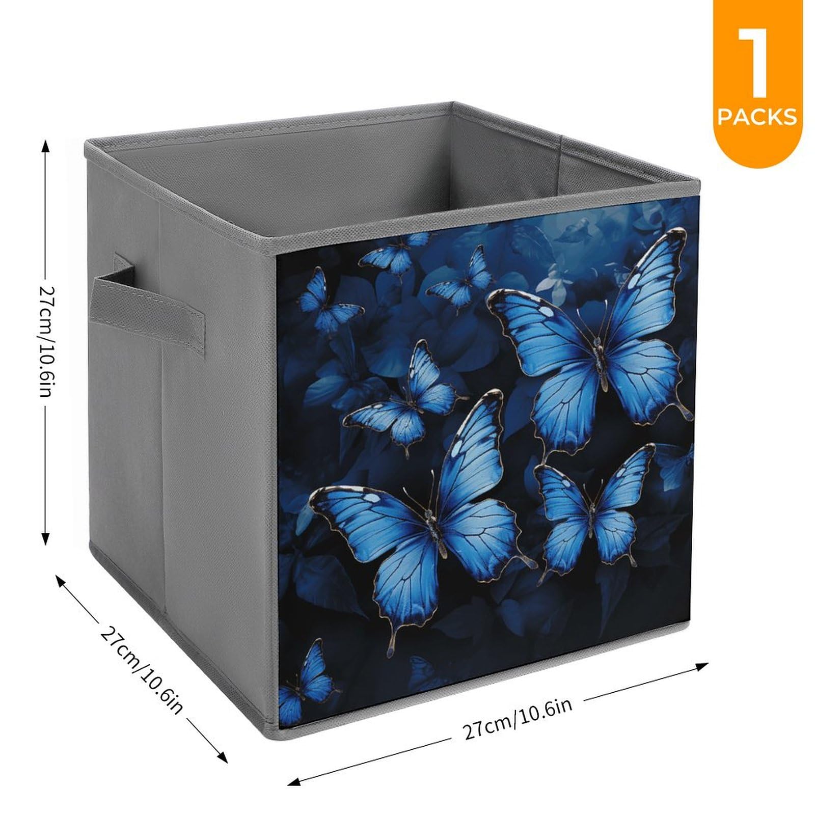 1PCS Foldable Storage Bins with Handles - Dark Blue Butterfly Printed Large Capacity Storage Box for Home, Office, Playroom Organization | Perfect for Toys, Books, Clothes & Household Items Storage