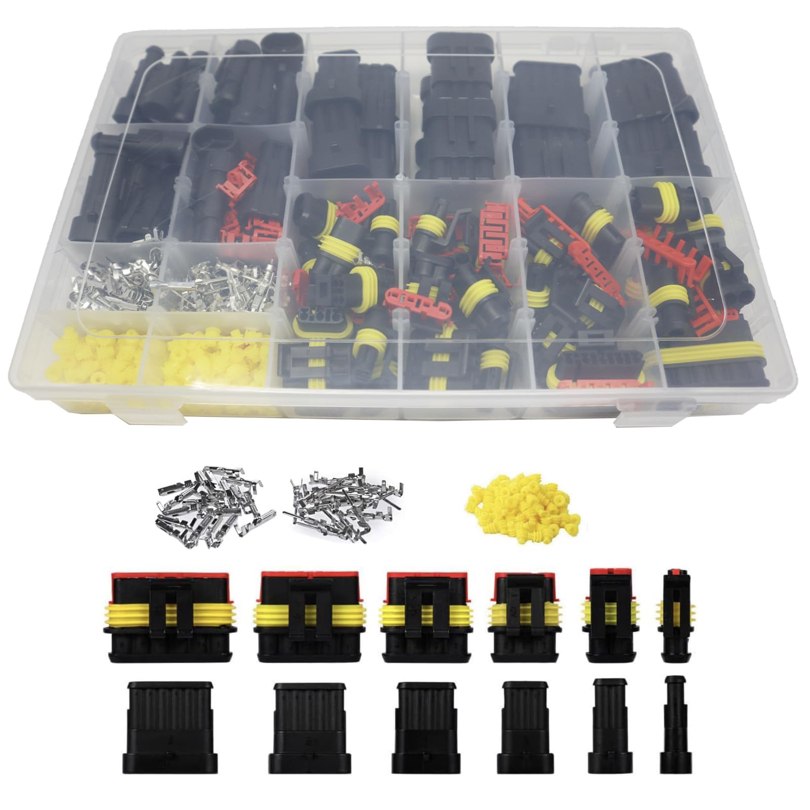 798Pcs Waterproof Wire Connectors Kit - 50 Sets 1/2/3/4/5/6 Pin Automotive Electrical Connectors for 16-22 AWG Wires - Weatherproof Electrical Plug Kit for Car, Boat, RV & Outdoor Wiring Projects