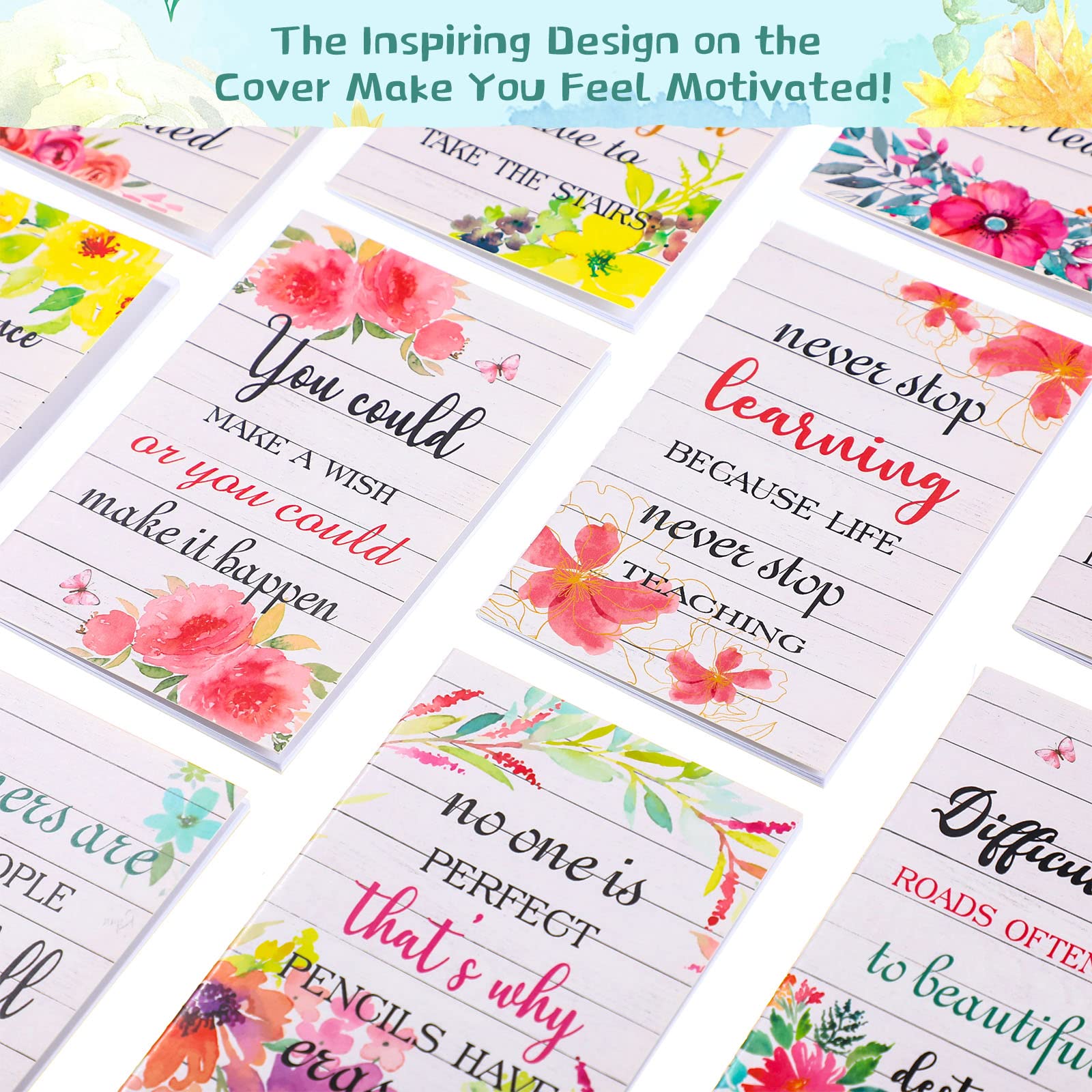 Outus 24 Pack Mini Motivational Notebooks - Inspirational Pocket Notepads for School, Office & Travel - Small Journal with 12 Floral Designs - Perfect Gift & Daily Encouragement Supplies