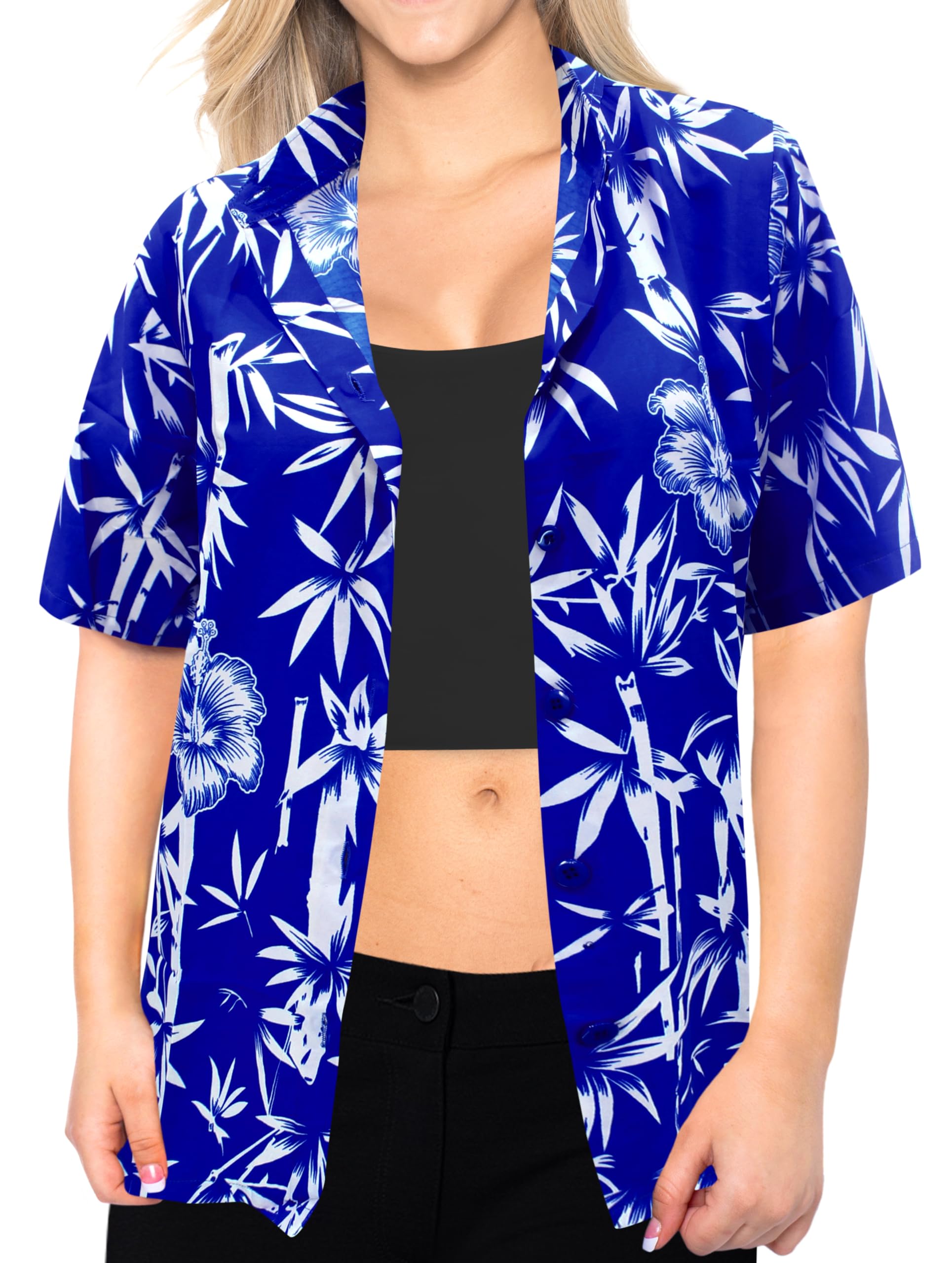 LA LEELA Women's Hawaiian Short Sleeve Blouse - Floral Beach Shirt for Summer Vacation, Pool Party & Tropical Getaway