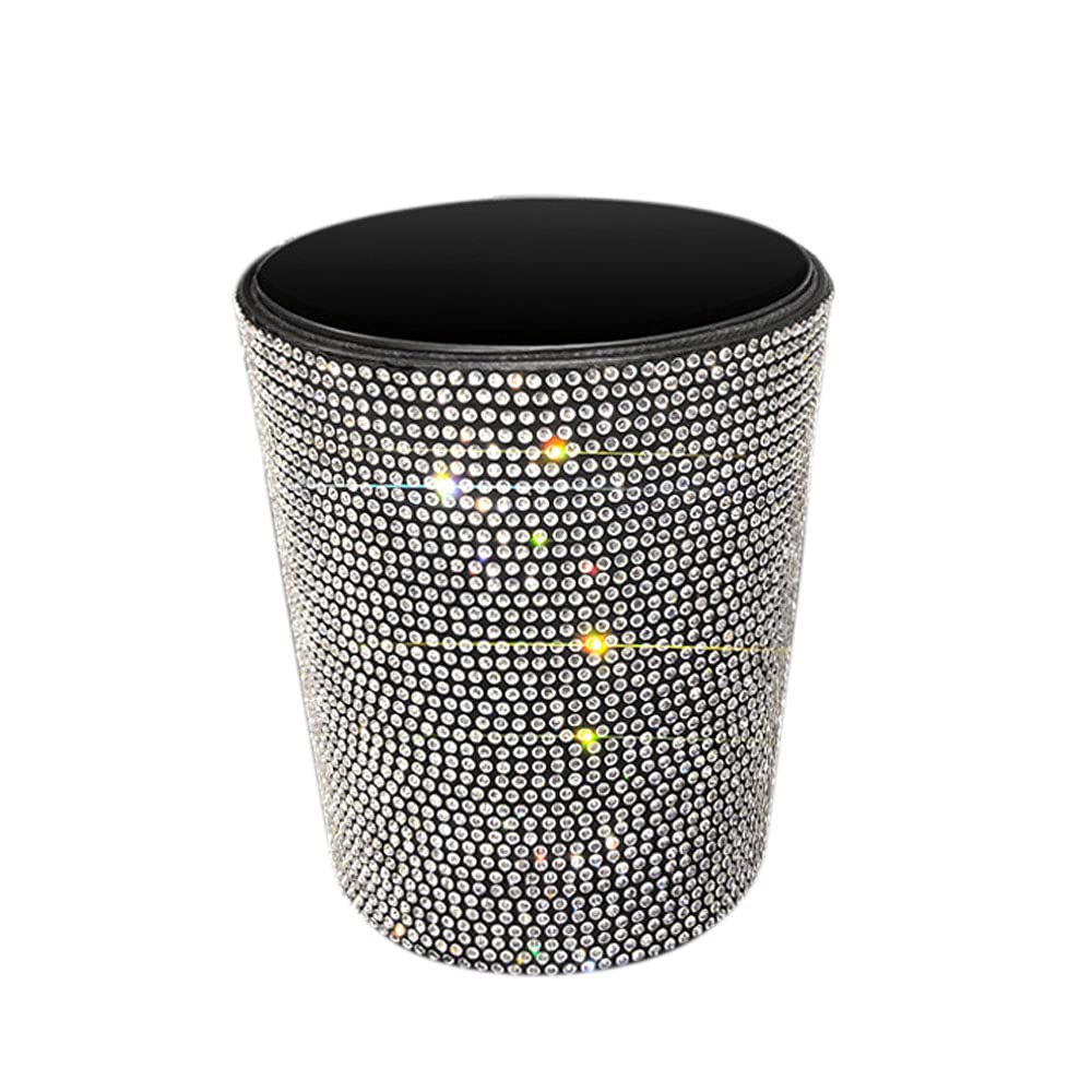 Bling Car Garbage Trash Can - Glitter Diamond Hanging Trash Bin, Multifunctional Car Organizer Storage Box (Silver) | Perfect for Road Trips, Commuting & Keeping Your Vehicle Clean