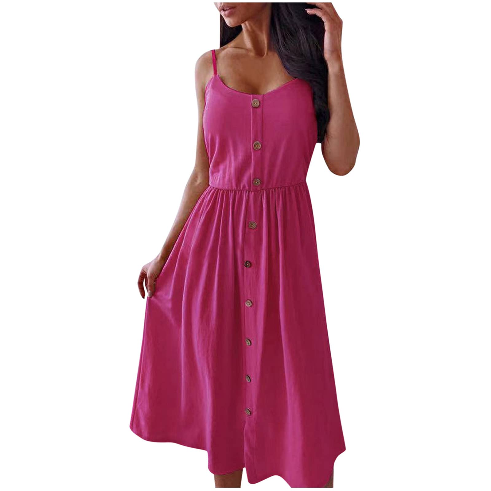 2024 Women's Linen Summer Dresses - Sexy Button-Down Camisole A-Line Midi Dress for Casual Wear & Beach Vacation | Breathable Comfort for Hot Weather