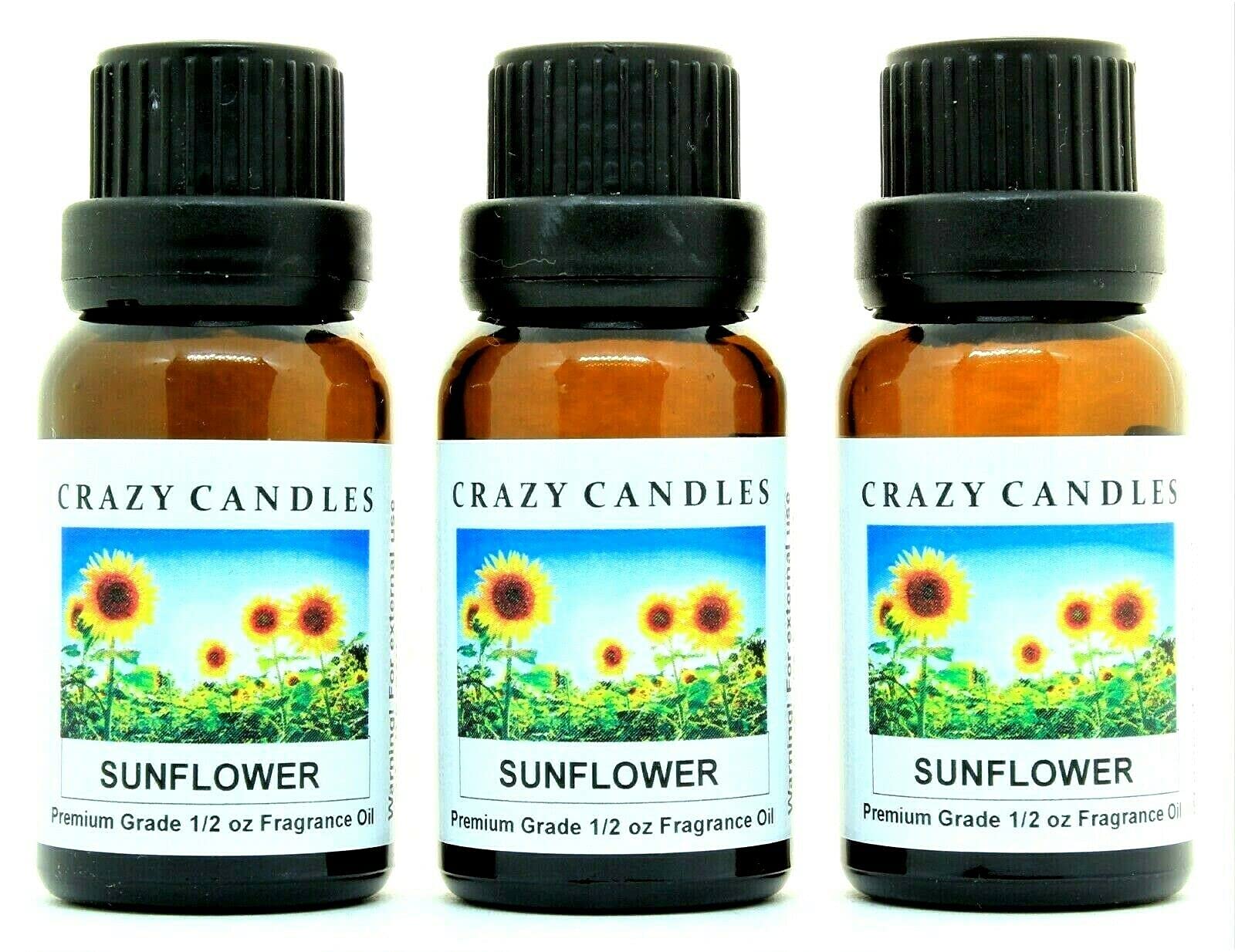 Premium Sunflower Scented Fragrance Oil - 3 Pack (1/2 FL Oz/15ml Each) - Aromatherapy, Home Diffuser & Candle Making Essential Oil for Relaxation & Stress Relief