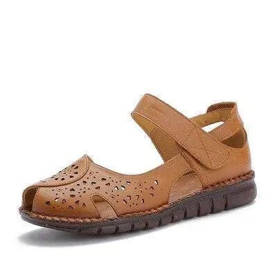 Women's Leather Flat Sandals with Holes - Comfortable & Stylish Summer Shoes for Walking, Beach, and Casual Outings