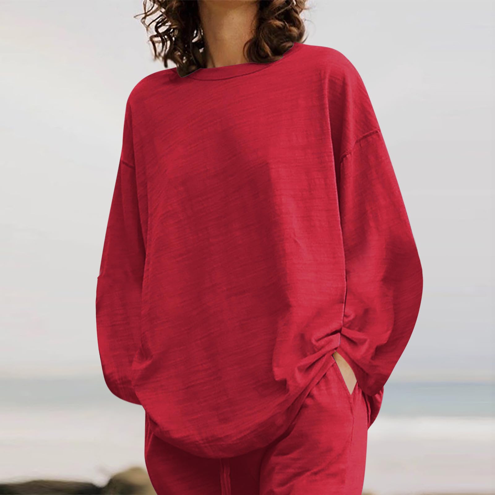 Women's 2-Piece Linen Lounge Set - Extra Long Pants & Top for Tall & Plus Size Women - Maternity & Casual Wear - Perfect for Relaxing at Home, Yoga, or Travel