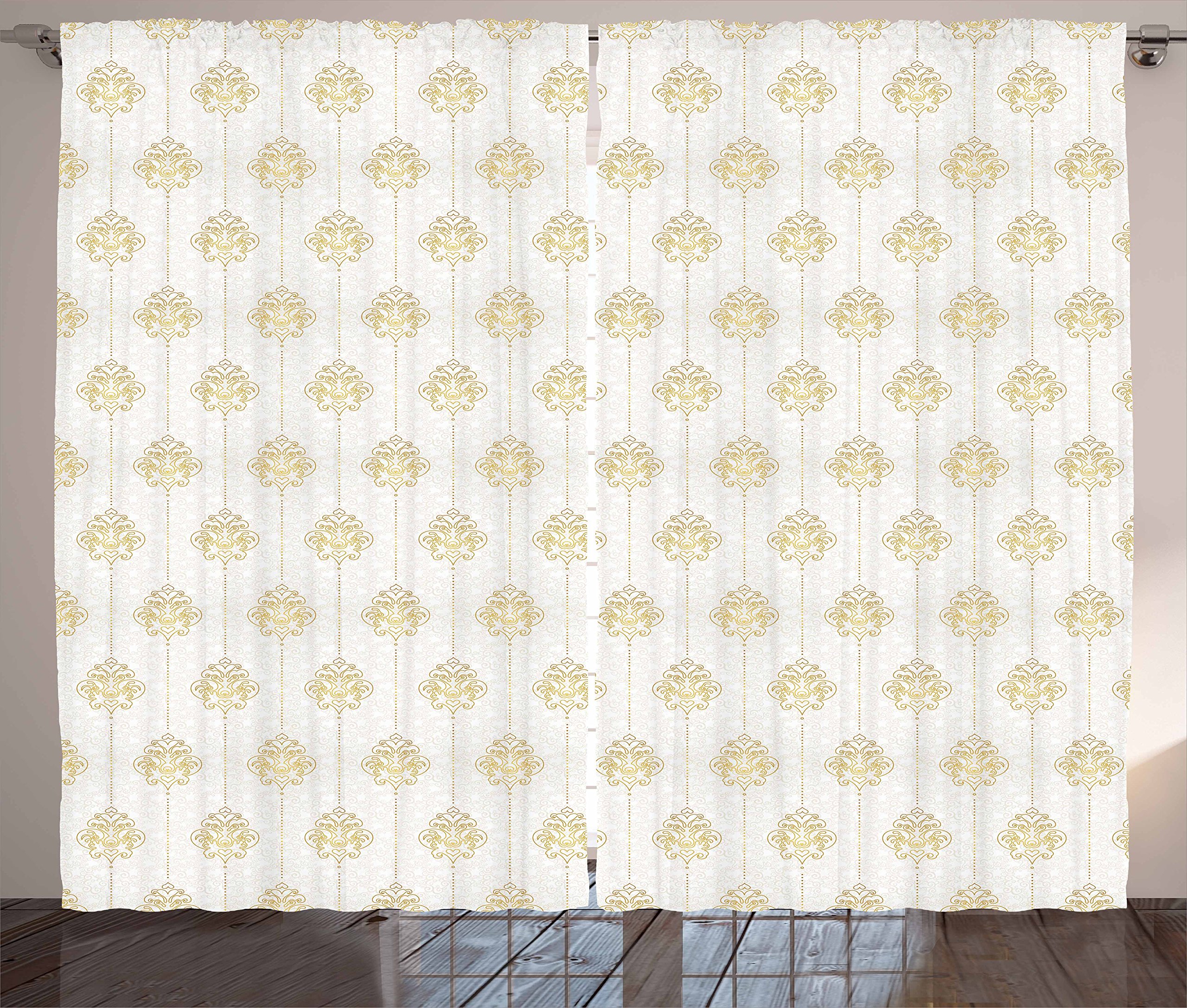 Ambesonne Vintage Curtains - Ornamental Tracery Inspired Swirl Curl Design with Dotted Vertical Borders, 2 Panel Set (108