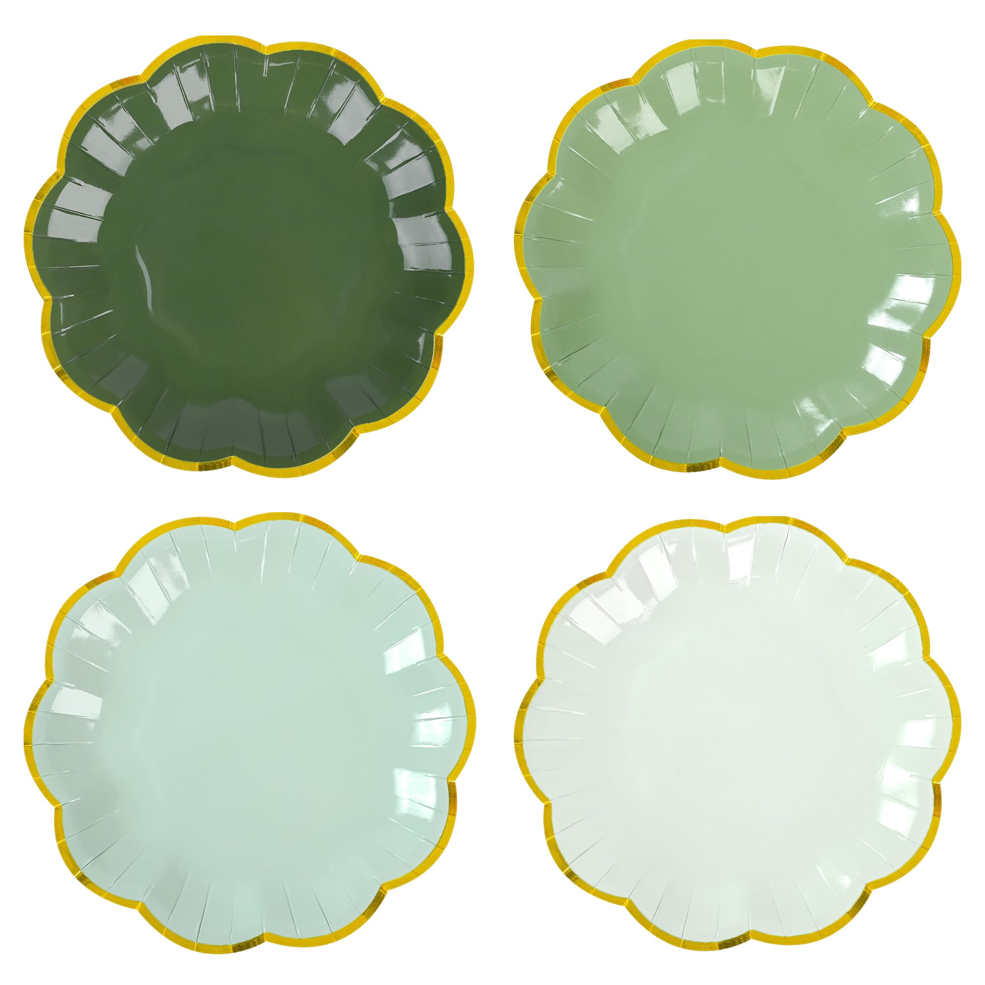 **Elegant Sage Green Disposable Cake Plates - 7 Inch Gold Foil Scalloped Edge Dessert Plates for Birthday, Bridal, Baby Shower & Wedding Party Supplies (24-Pack) - Perfect for Elegant Celebrations & Special Events**