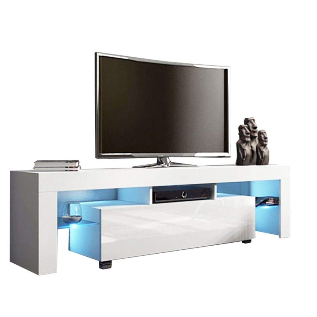 Modern White TV Stand with LED Lights & Open Shelves - High Gloss Entertainment Center for 45-50 Inch TVs | Living Room Media Console with Storage Space | Perfect for Home Theater & Gaming Setup
